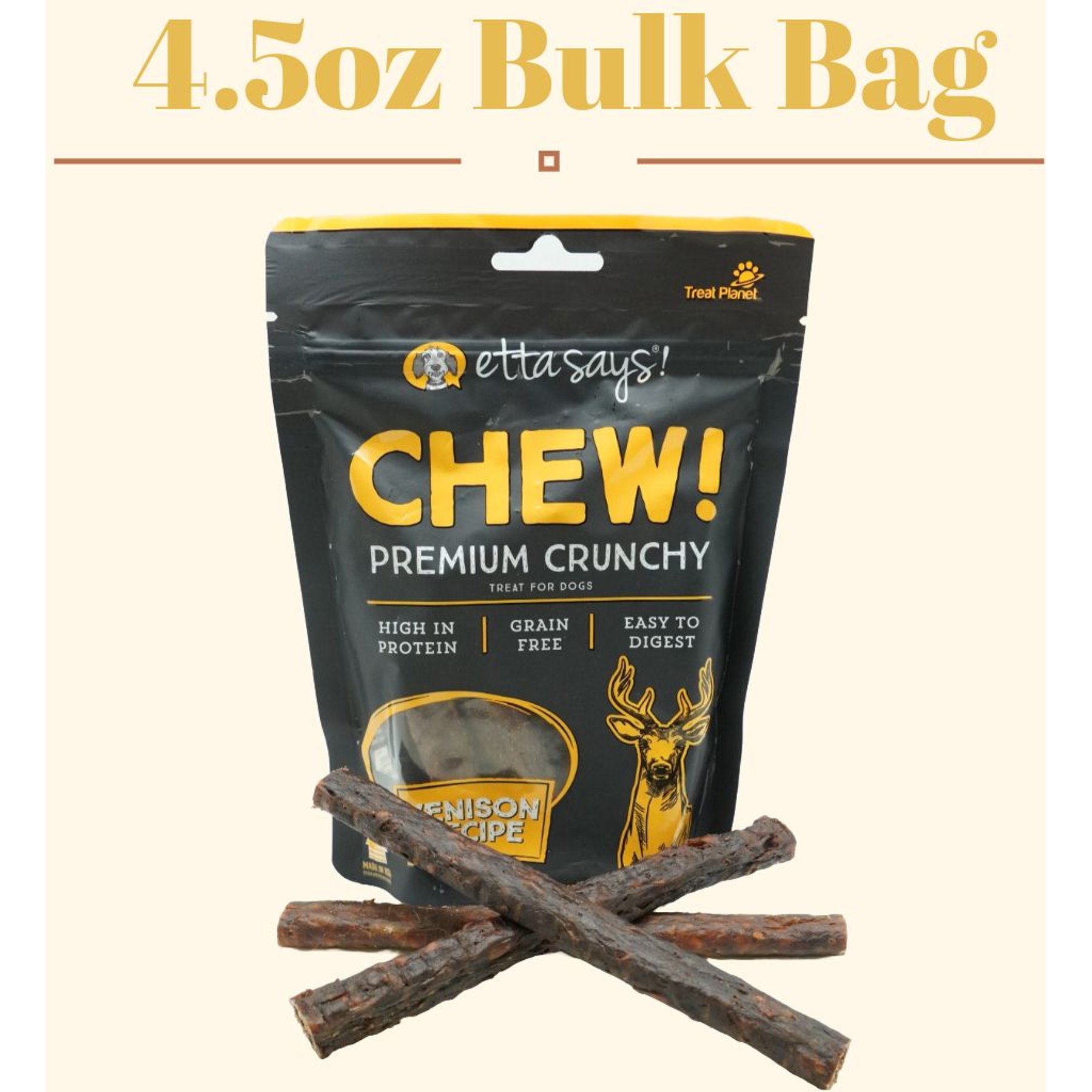 Etta Says! Chew! Premium Crunchy Venison Recipe Grain-Free Dog Treats, 4.5-oz bag