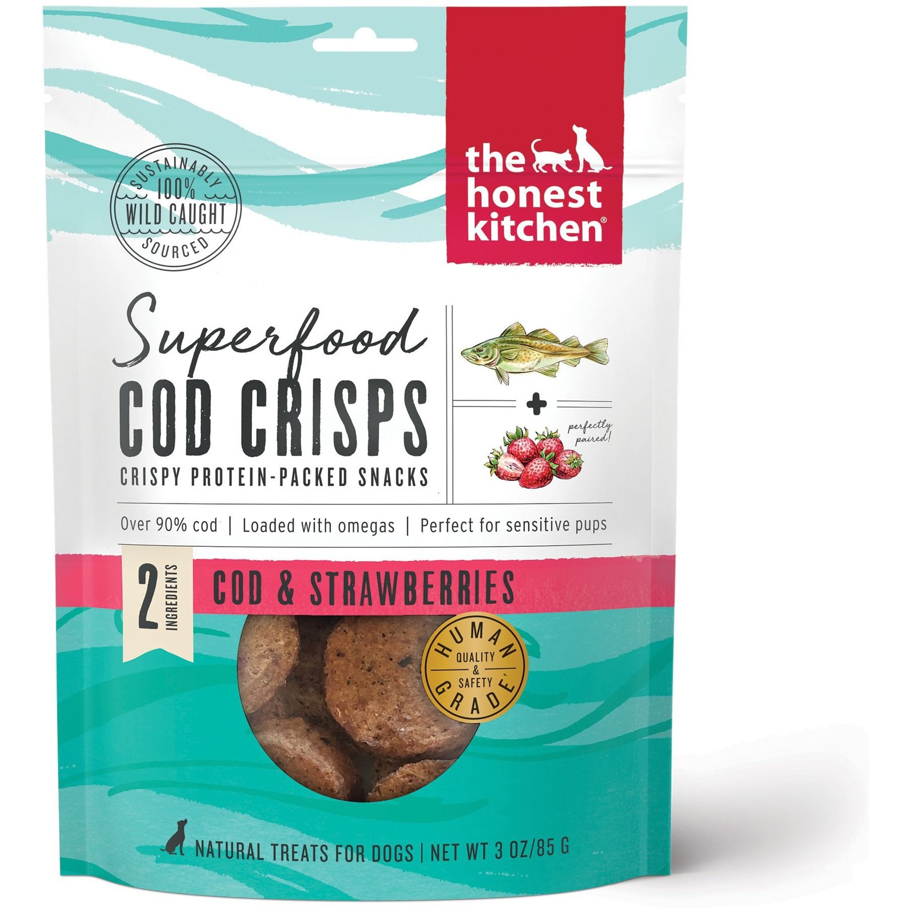 The Honest Kitchen Superfood Cod Crisps Cod & Strawberry Dehydrated Dog Treats