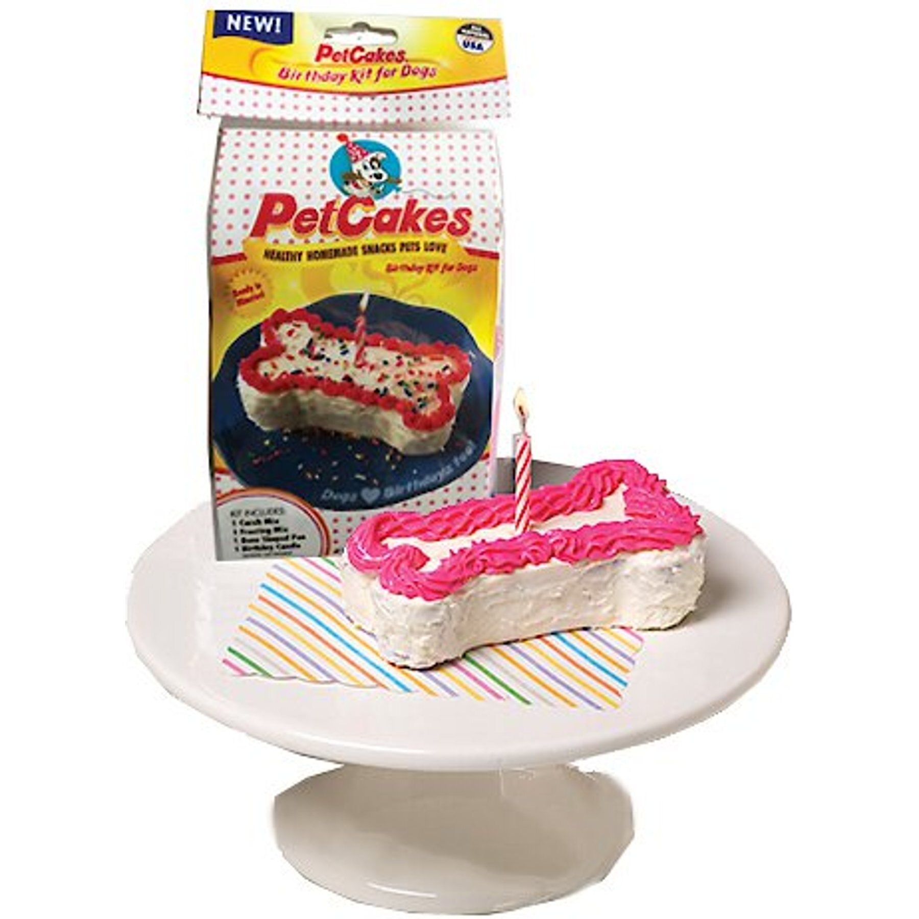 PetCakes Carob Flavor Microwavable Birthday Cake Mix Kit with Bone Shaped Pan Dog Treats, 4.6-oz bag