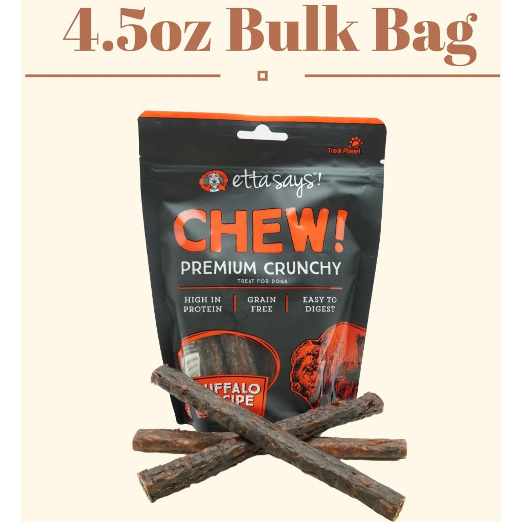 Etta Says! Chew! Premium Crunchy Buffalo Recipe Grain-Free Dog Treats, 4.5-oz bag