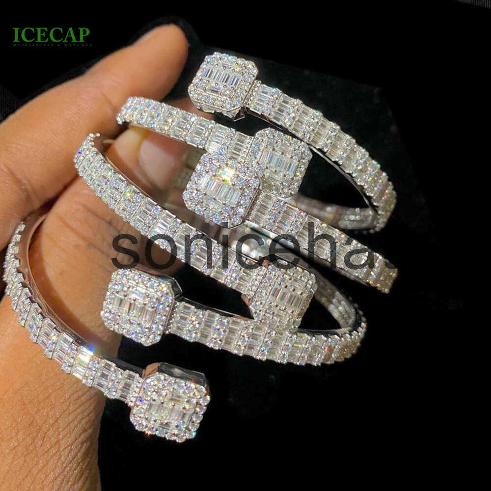 Hip Hop Jewelry 925 Sterling Silver Baguette Vvs Moissanite Square Shape Diamond Bangle Bracelet Gra Pass Diamond Tester