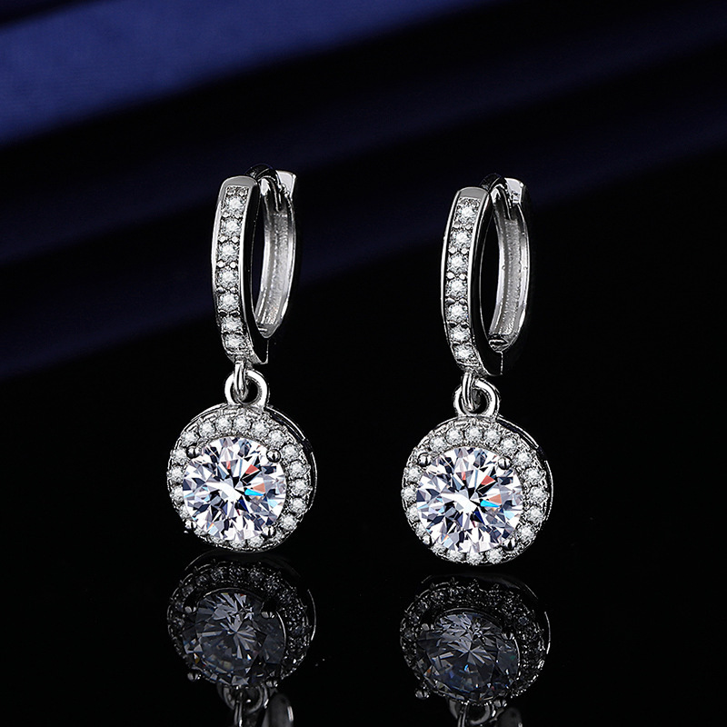 Ins Sparkling Dangle Earrings Elegant Luxury Jewelry 925 Sterling Silver 1CT Round Cut White Lab Moissanite Diamond Party Women Wedding Drop Earring G