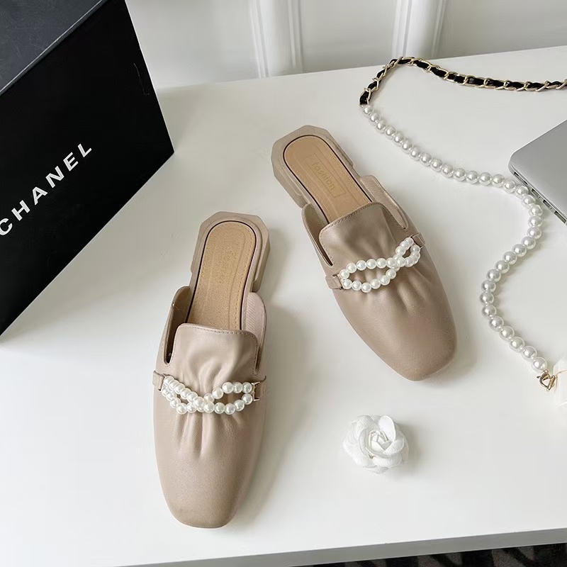 fashion leather designer bowknot slippers pointed toe slides mules for women low heel summer shoes outfoor flip ps