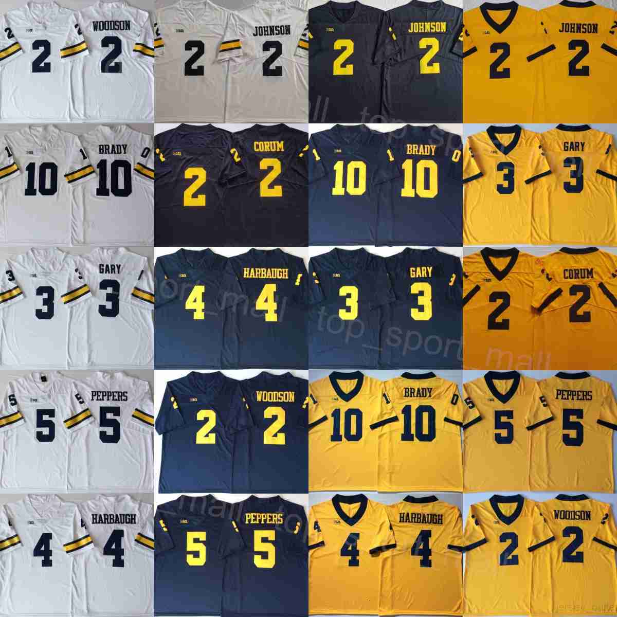 Men College Michigan Wolverines Football 2 Charles Woodson Jersey 2 Will Johnson 4 Jim Harbaugh 5 Jabrill Peppers 10 Tom Brady 3 Rashan Gary University Uniform MW