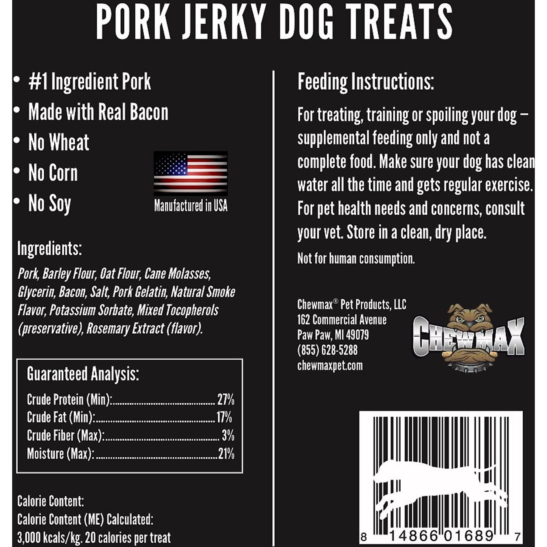 ChewMax Pet Products Pork Jerky Natural Chew Dog Treats, 5-oz bag