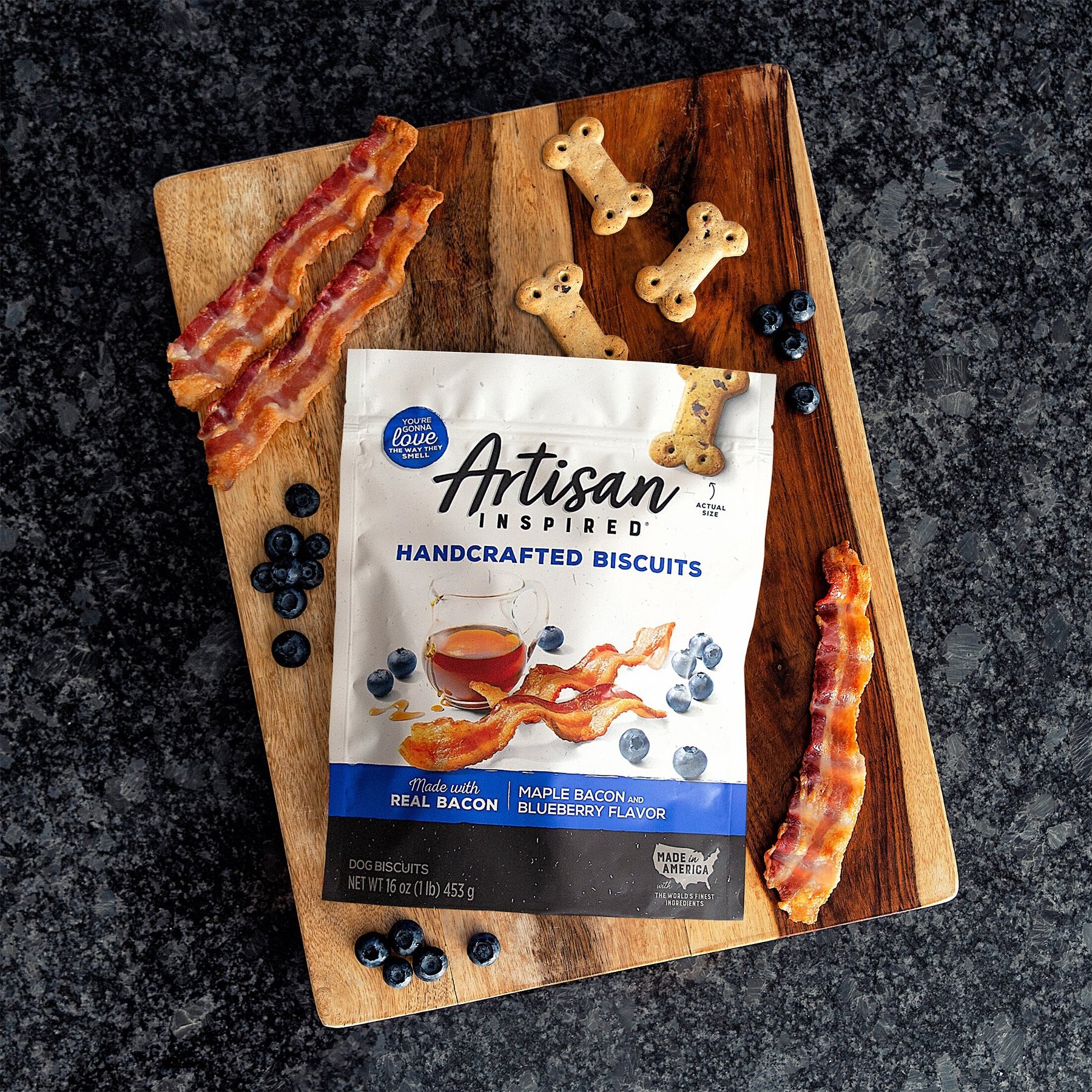 Artisan Inspired Maple Bacon & Blueberry Flavor Biscuits Dog Treats, 16-oz bag