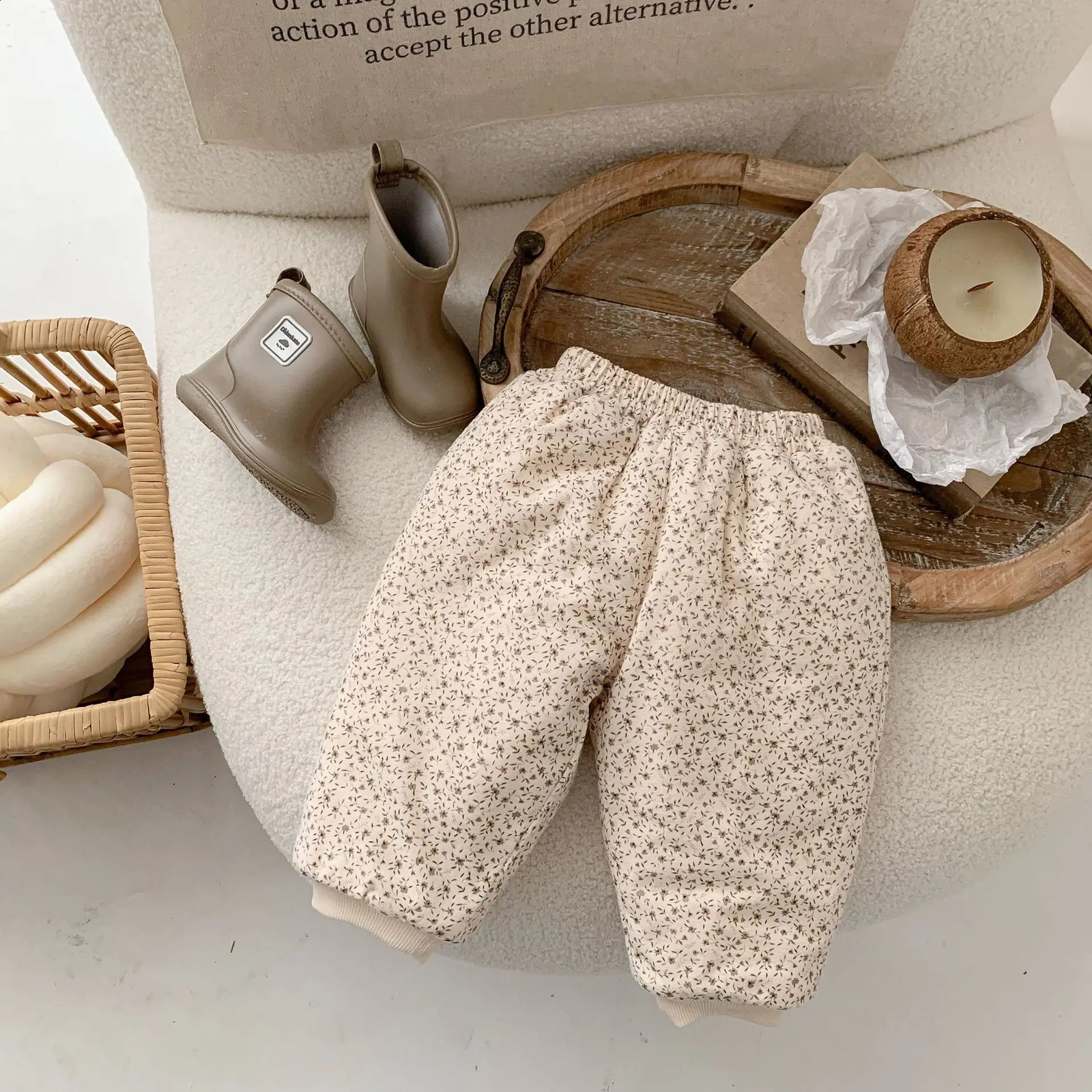 Winter Korean Baby Girl Pants Cotton Loose Thick Warm Paradigm Baby Girl Trouthers Preschool Girl Set 241121