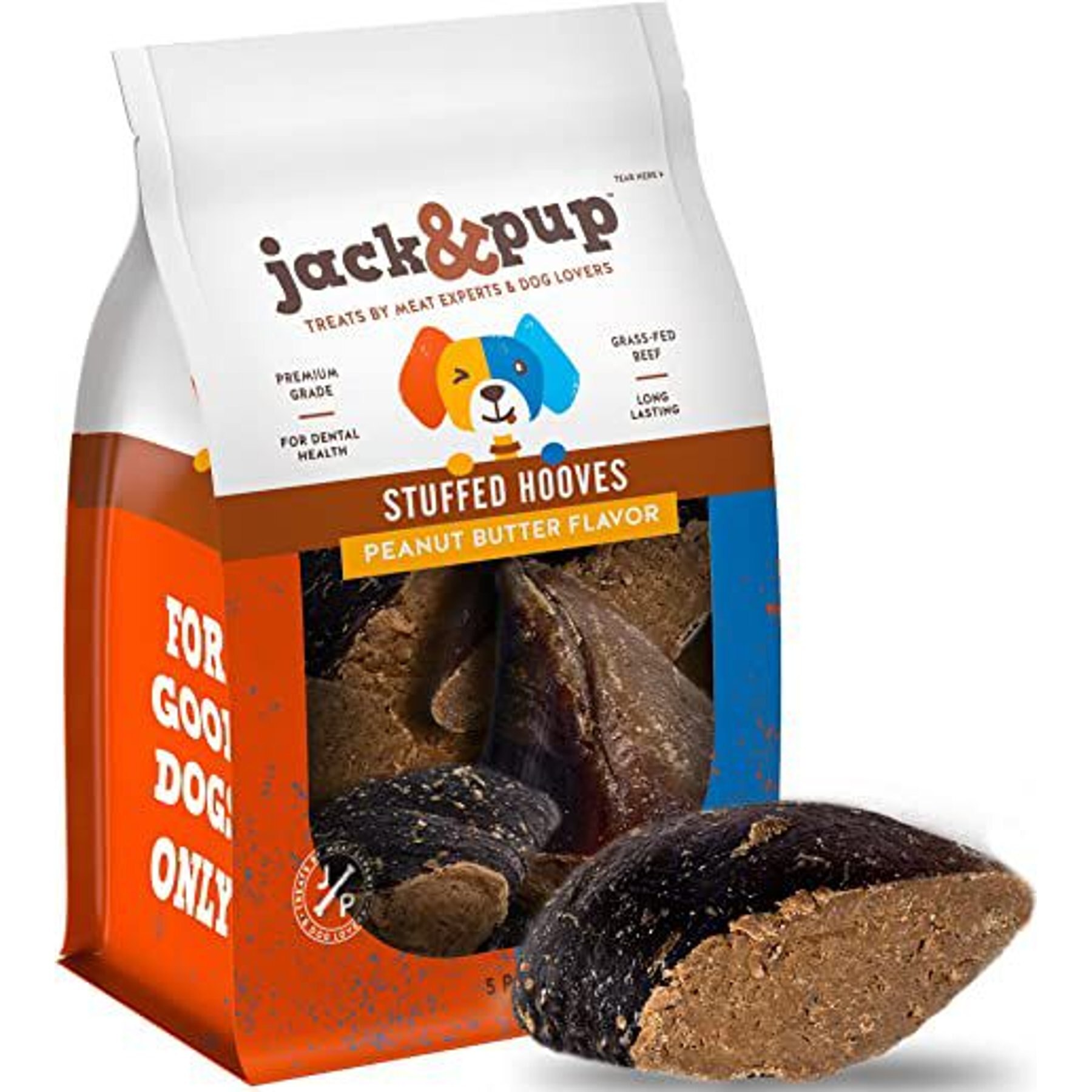 Jack & Pup Stuffed Cow Hooves Filled with Peanut Butter Flavor Dog Treats, 2 pack