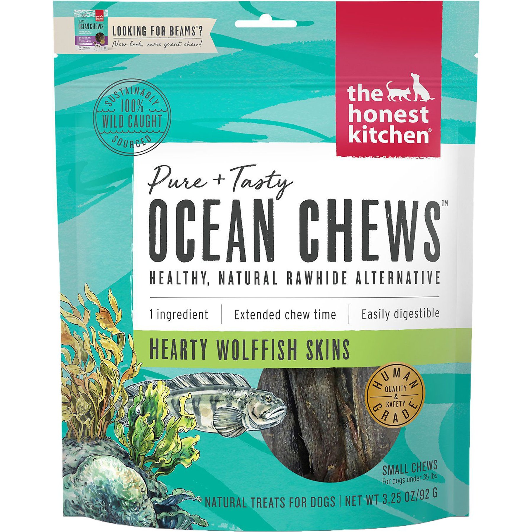 The Honest Kitchen Beams Ocean Chews Wolfish Skins Dehydrated Dog Treats, Small, 3.25-oz bag