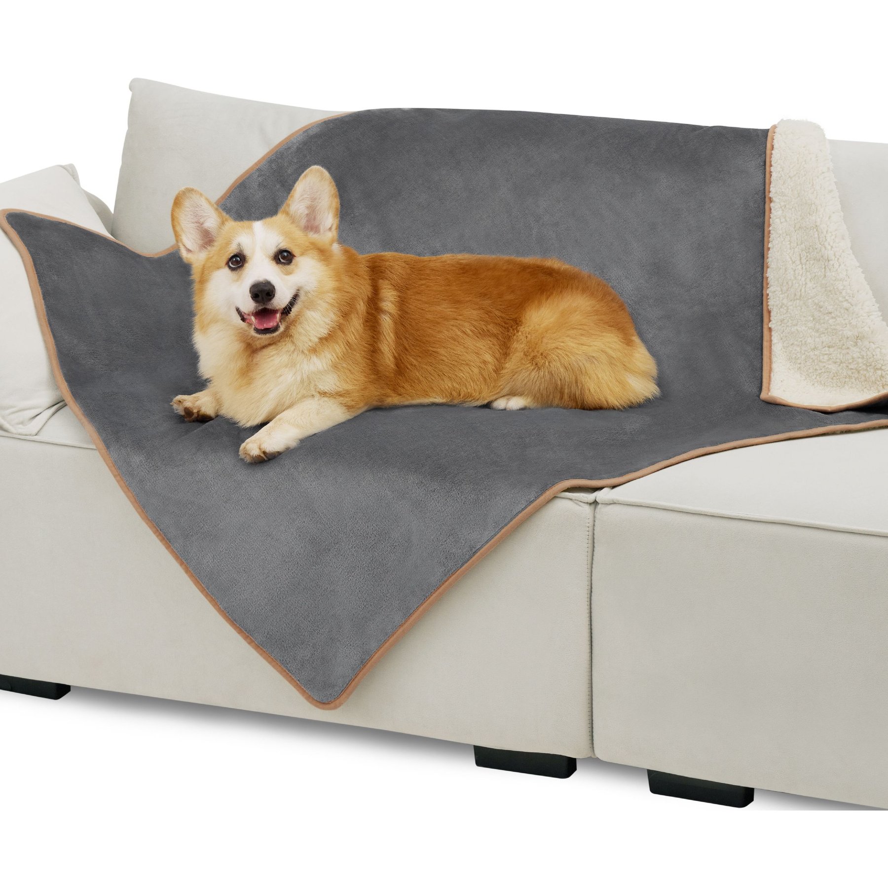 Bedsure Waterproof Sherpa Fleece Reversible Furniture Protector Dog & Cat Throw Blanket