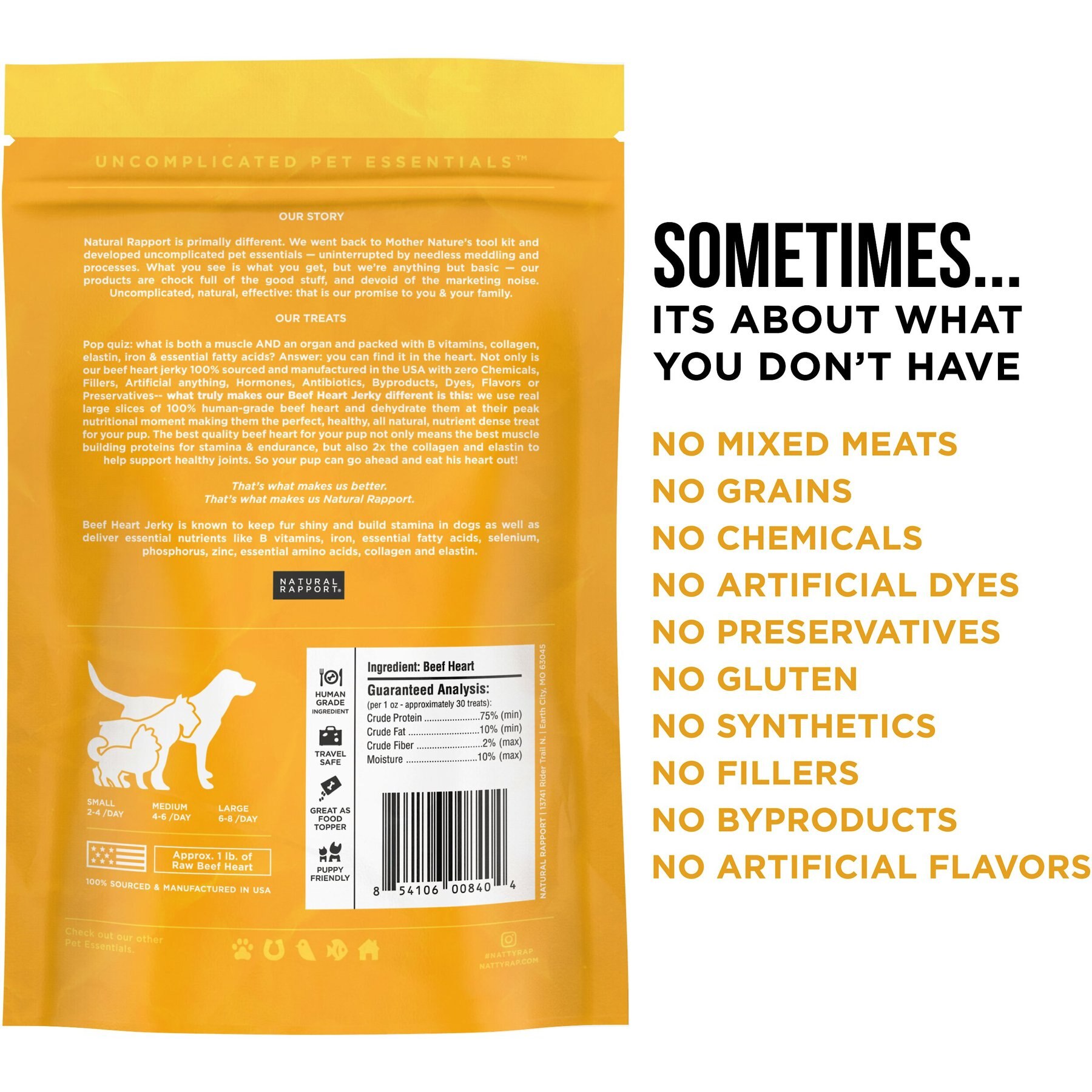 Natural Rapport The Only Beef Heart Jerky Dog Treats, 4-oz bag