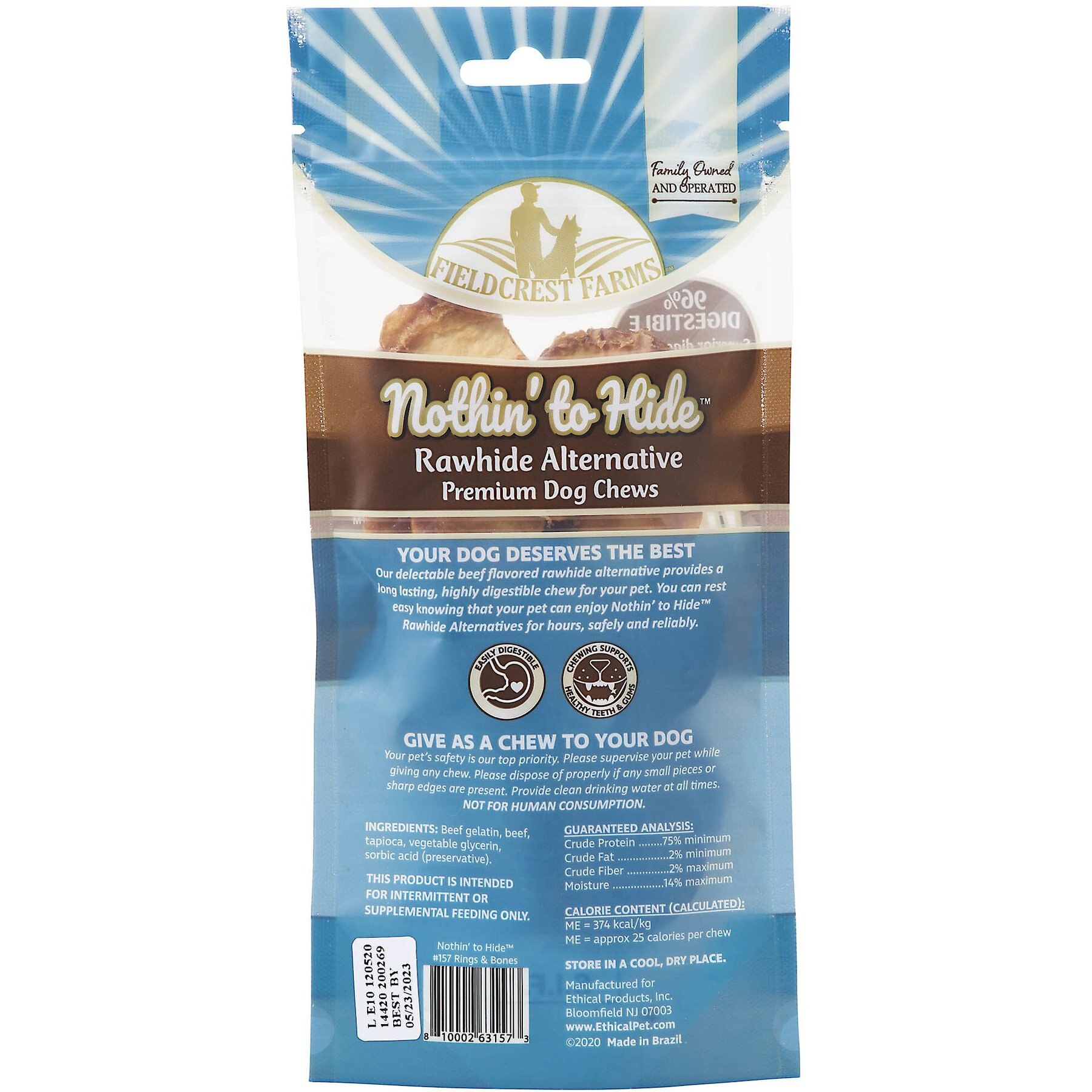 Fieldcrest Farms Nothin' To Hide Rawhide Alternative Premium Dog Chews Ring & Bone Beef Flavor Natural Chew Dog Treats, 12 count