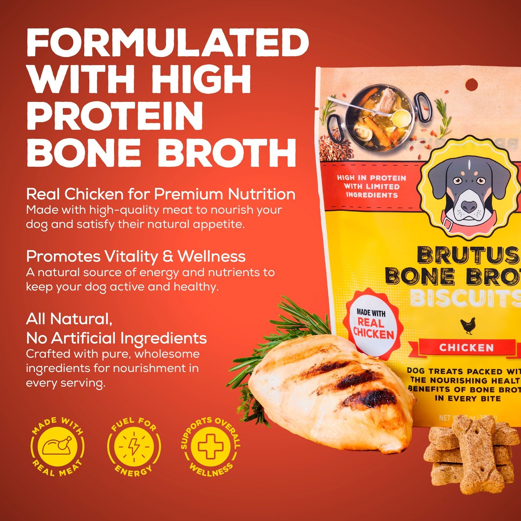 Brutus Broth Bone Broth Biscuits Chicken Dog Treats