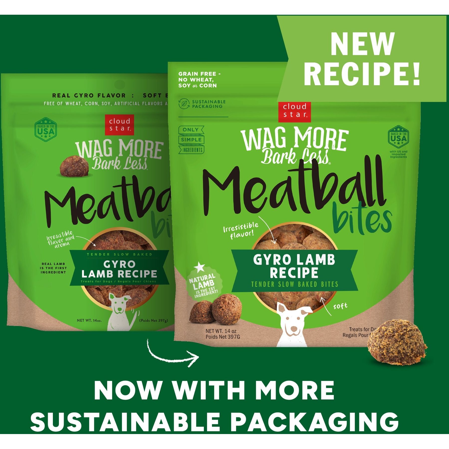 Cloud Star Wag More Bark Less Gyro Lamb Recipe Meatballs Grain-Free Dog Treats