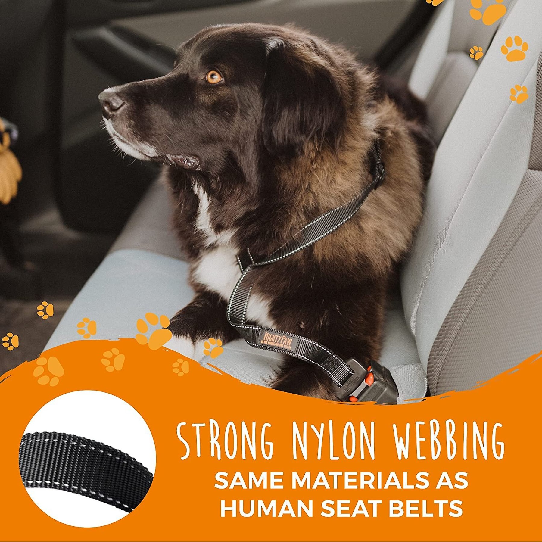 Mighty Paw Nylon Dog Seat Belt for Buckle, Black