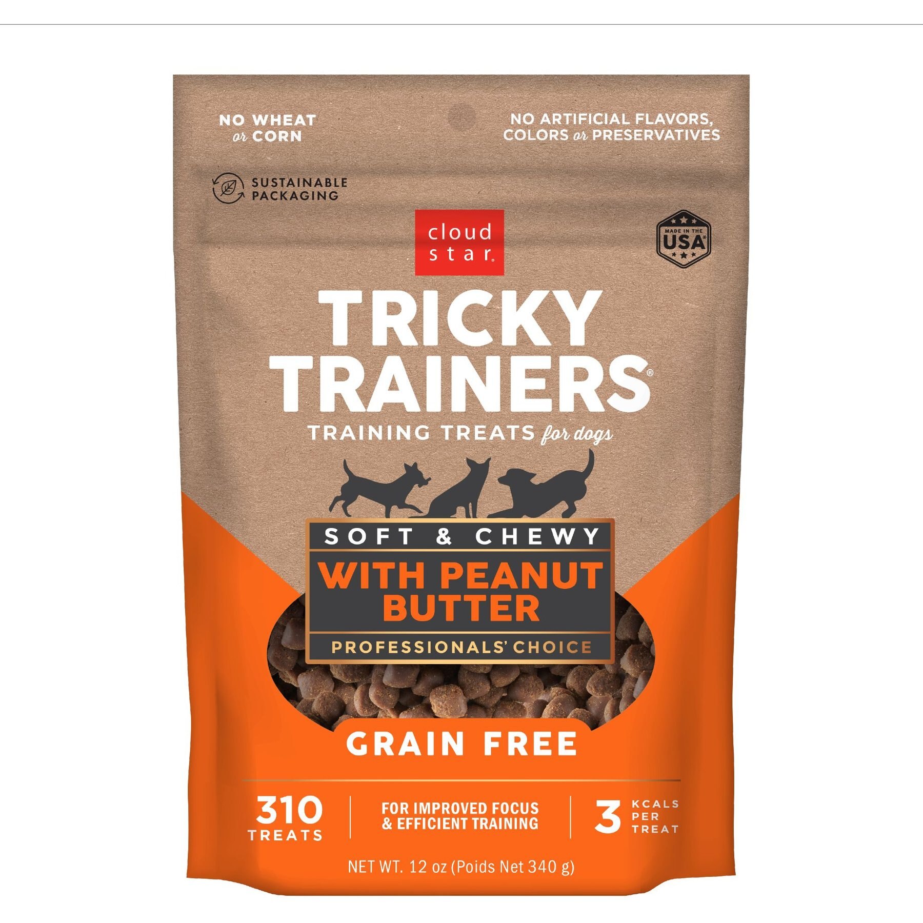 Cloud Star Tricky Trainers Chewy Peanut Butter Flavor Grain-Free Dog Treats