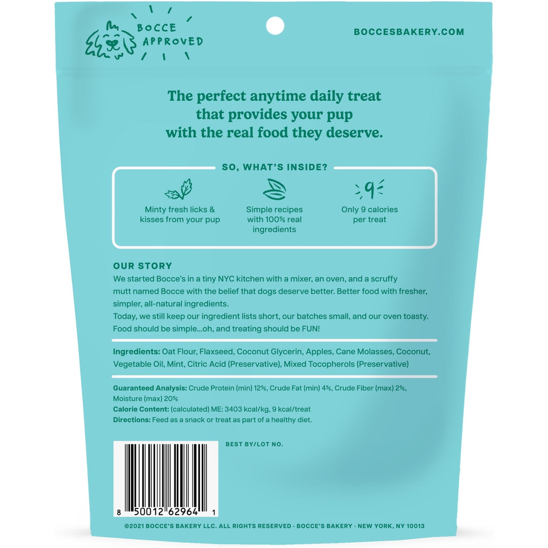 Bocce's Bakery Dailies Brushy Bites Apple + Mint Recipe Dog Treats, 6-oz pouch