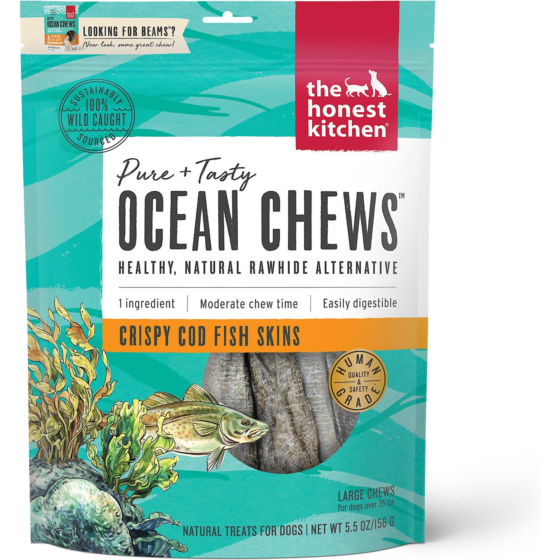 The Honest Kitchen Beams Ocean Chews Cod Fish Skins Dehydrated Dog Treats