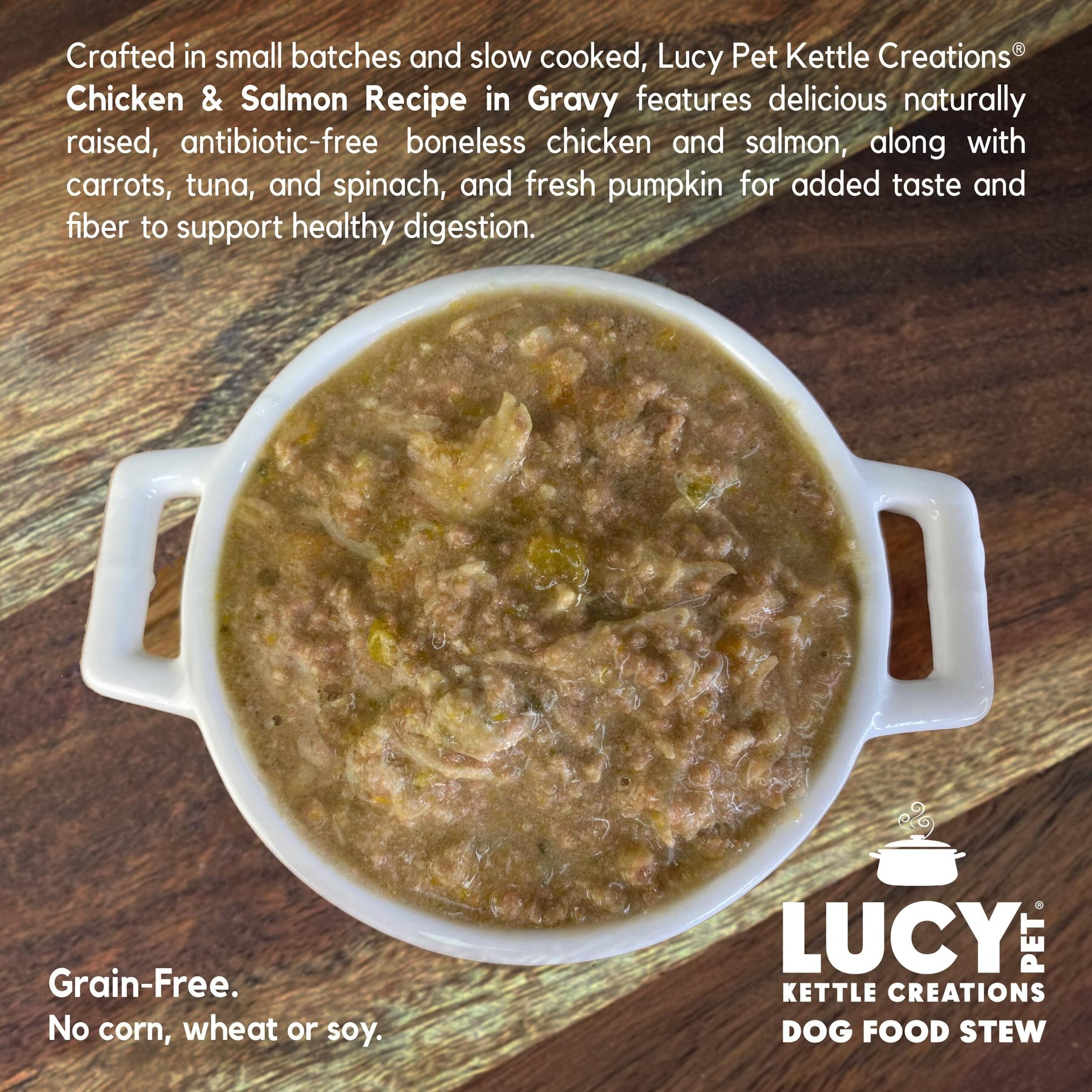 Lucy Pet Products Kettle Creations Chicken & Salmon Recipe in Gravy Wet Dog Food, 12.5-oz can, case of 12