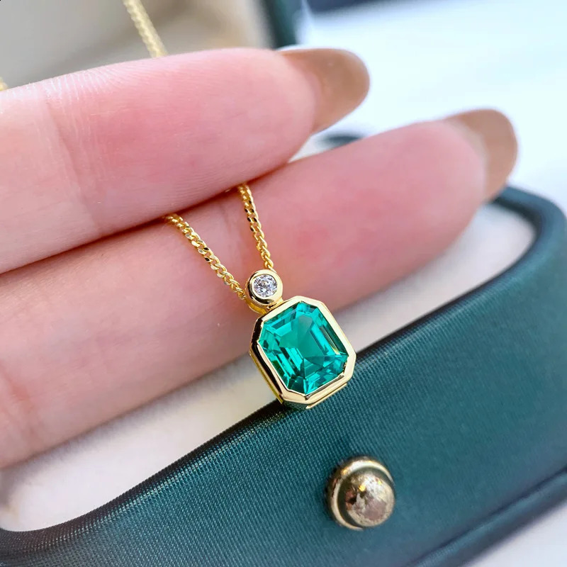 S925 sterling silver inlaid jade square necklace pendant sweet lightweight style womens necklace 241120