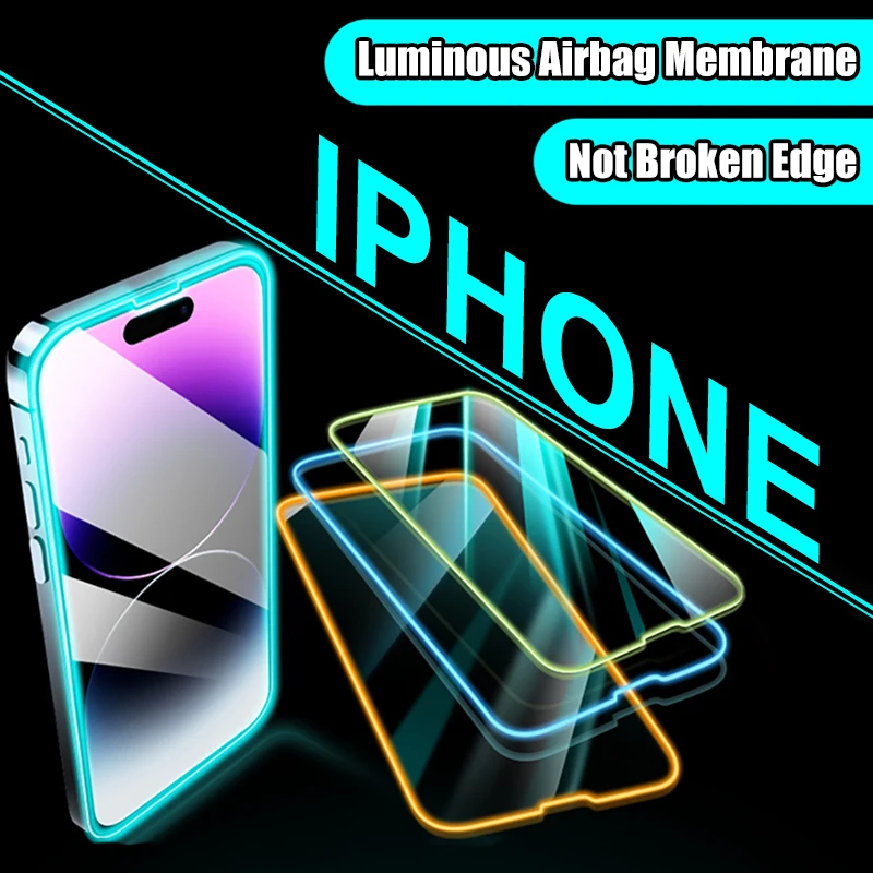 Luminous Fluorescent Tempered Glass Screen Protector Night Glow in The Dark Glowing Protective Full Cover For iPhone 15 14 13 12 11 Pro Max XS XR 8 7  - view 6