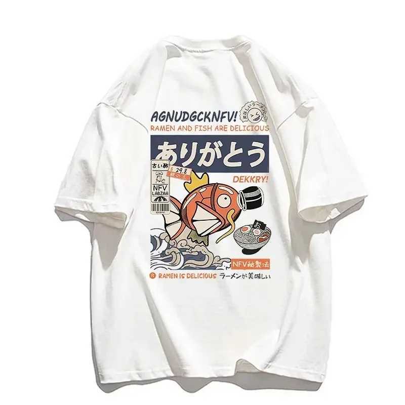 Men's T-Shirts Summer Short Slve T-Shirt Japanese Kanji Funny Fish 100% Cotton Men T Shirt Harajuku Strt T T-Shirt Fashion Women Clothing Y24