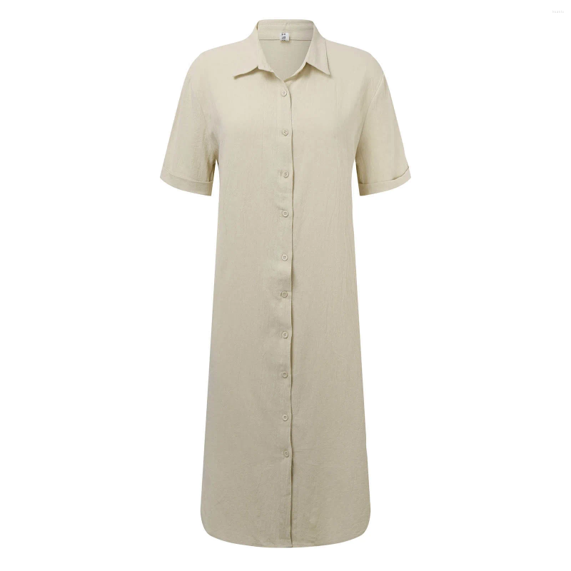 Casual Dresses Summer Cotton Linen Long Shirt Dress 2024 Fashion Single Breasted Elegant Simplicity Loose Lace-up Vestidos Robe