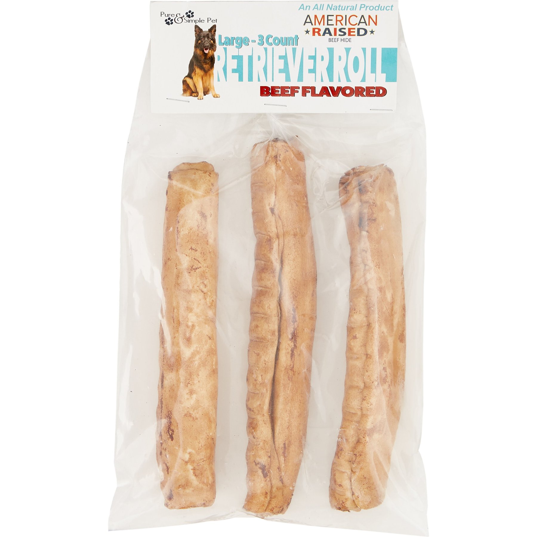 Pure & Simple Pet Beef Flavored Rawhide Retriever Roll Dog Treat, Large