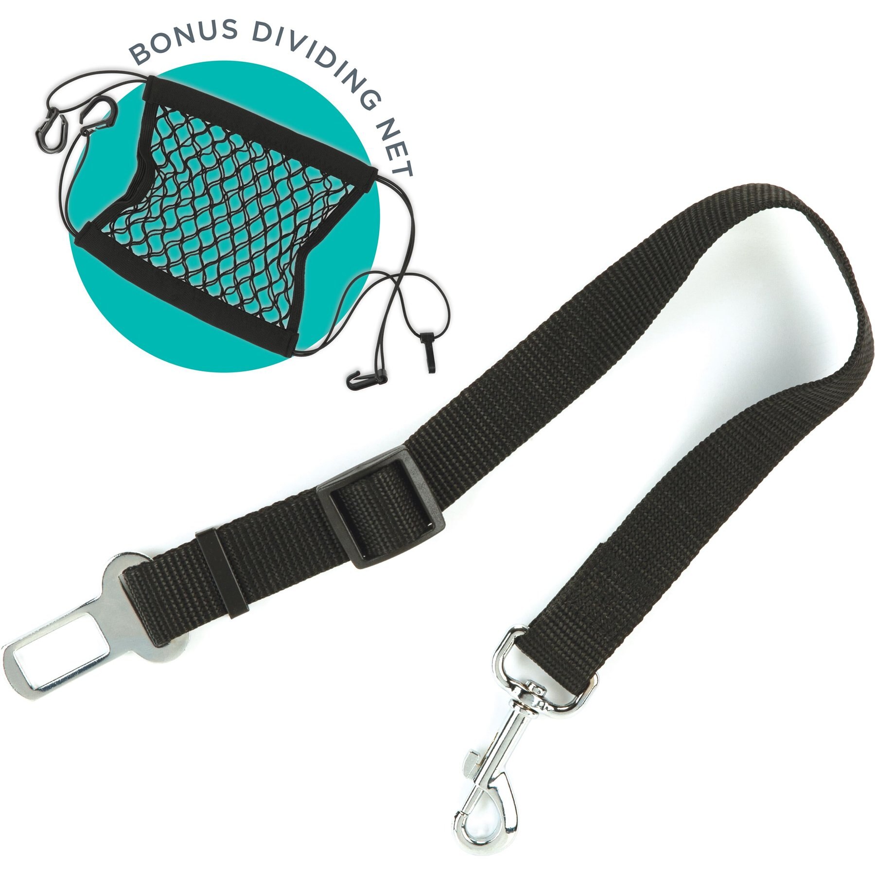 Pounce + Fetch Adjustable Nylon Seatbelt Dog Leash, Black