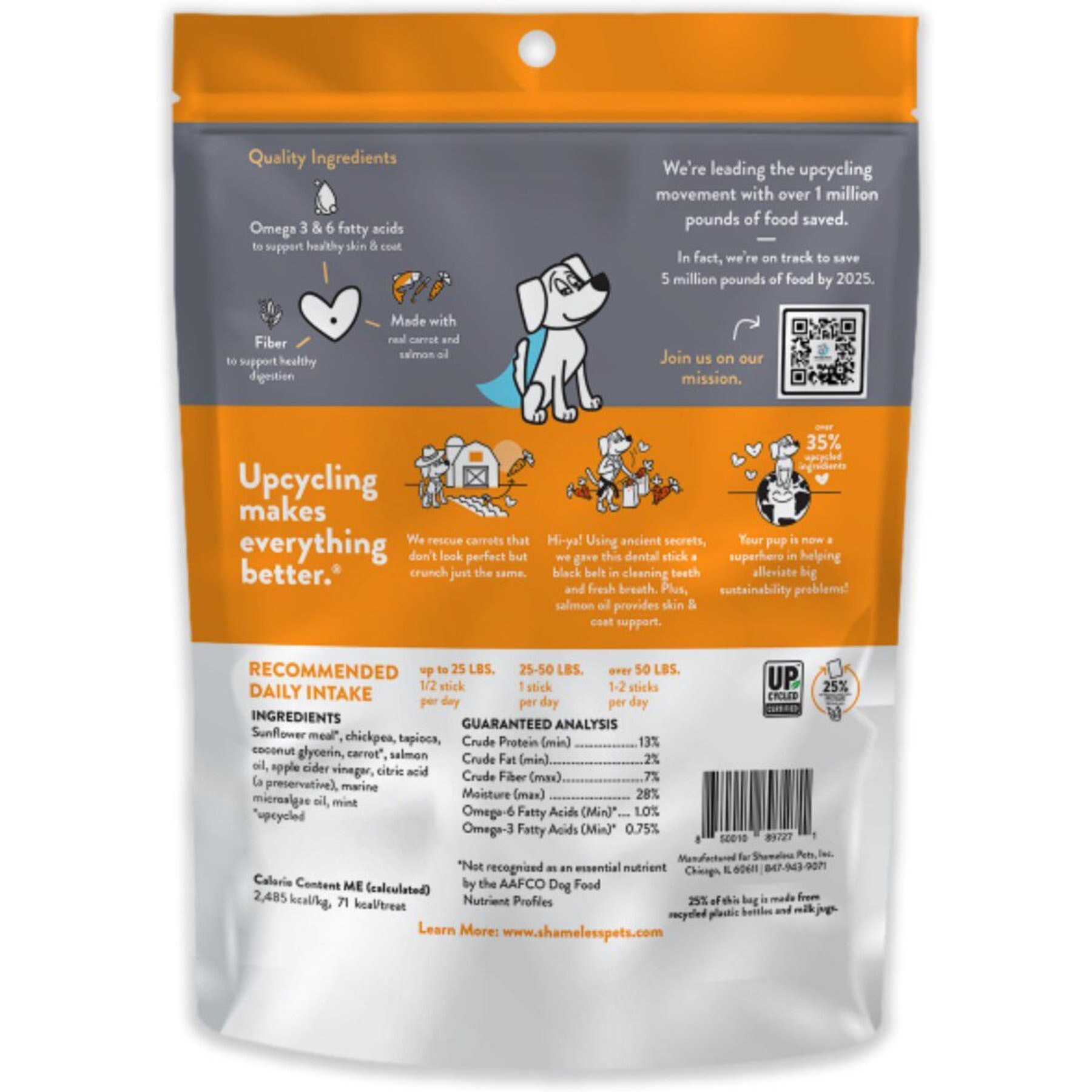 Shameless Pets Carrate Chomp Carrot & Salmon Oil Flavor Dental Dog Treats