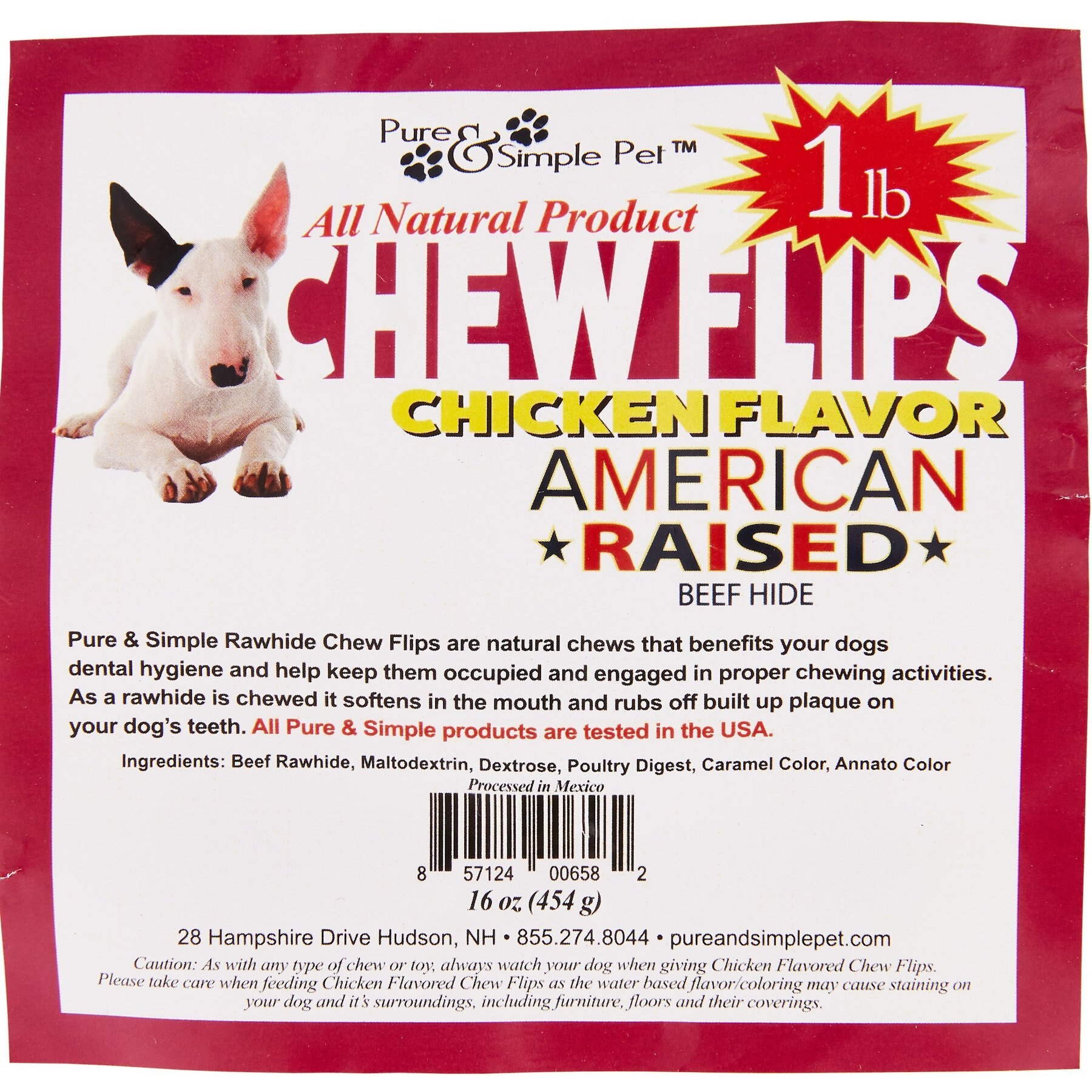 Pure & Simple Pet Chicken Flavored Rawhide Chew Flips Dog Treat