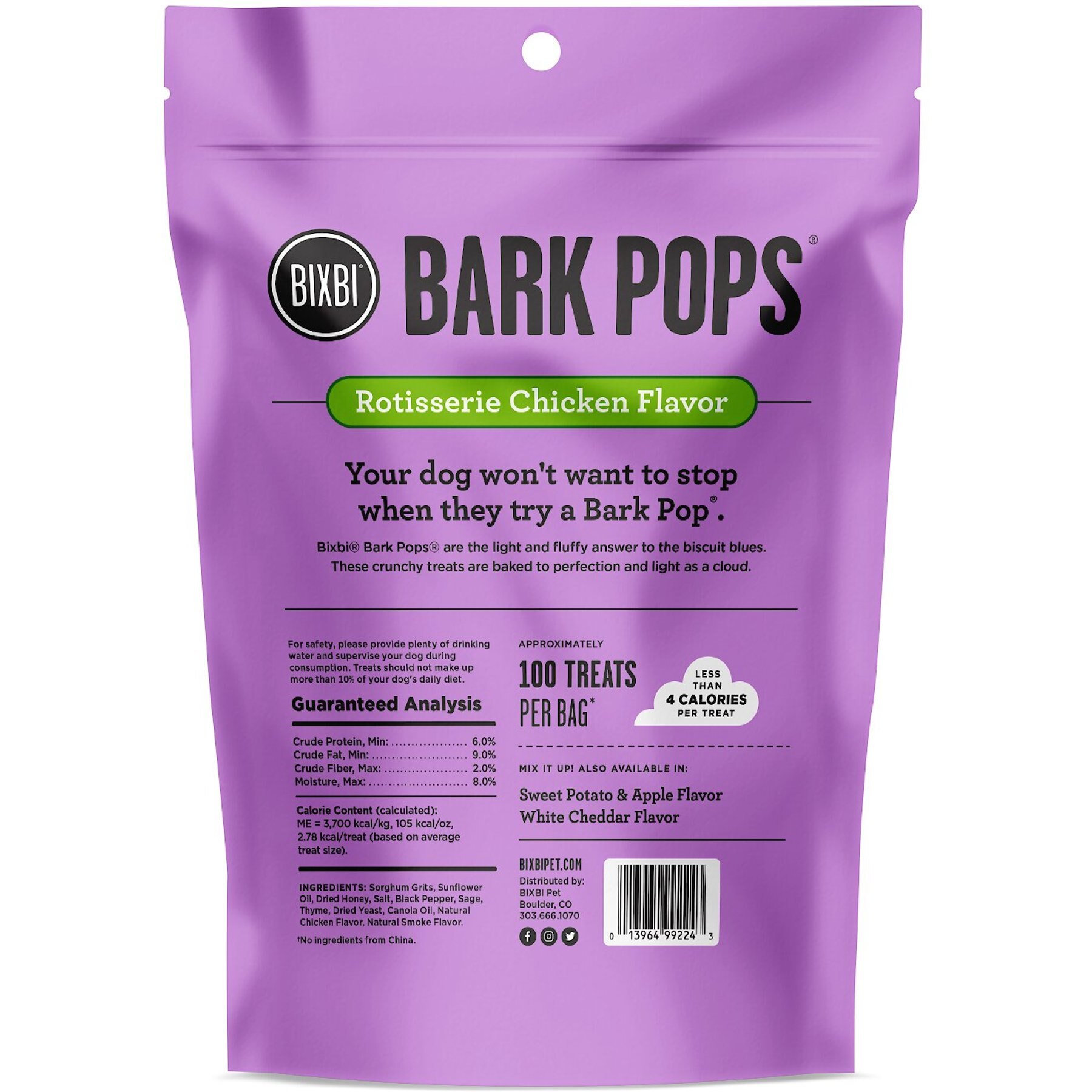 BIXBI Bark Pops Rotisserie Chicken Flavor Light & Crunchy Dog Treats