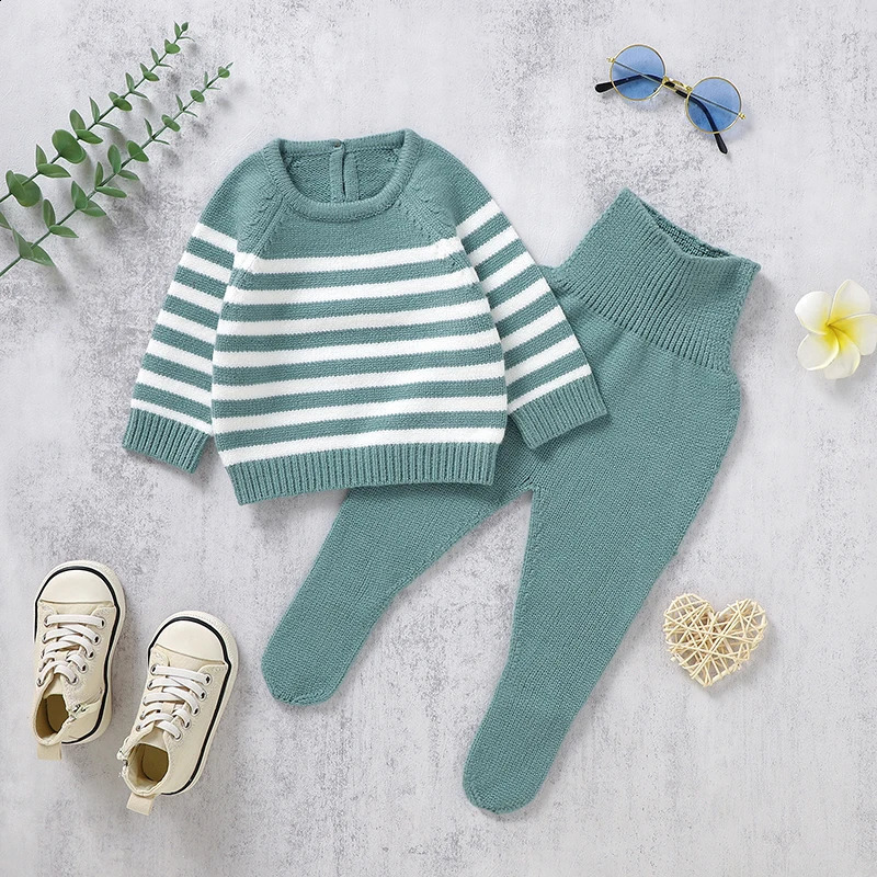 Baby clothing set knitted born girl boy long sleeved zipperpants warm autumn baby sweaterTrouthers leg 2PC set 241121