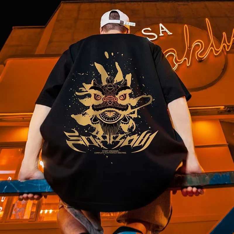 Men's T-Shirts M-8XL Chinese Style Retro Awakening Lion Print Men T Shirt Oversized Sports Short Slve Tshirt Round Neck T-shirts Y240420