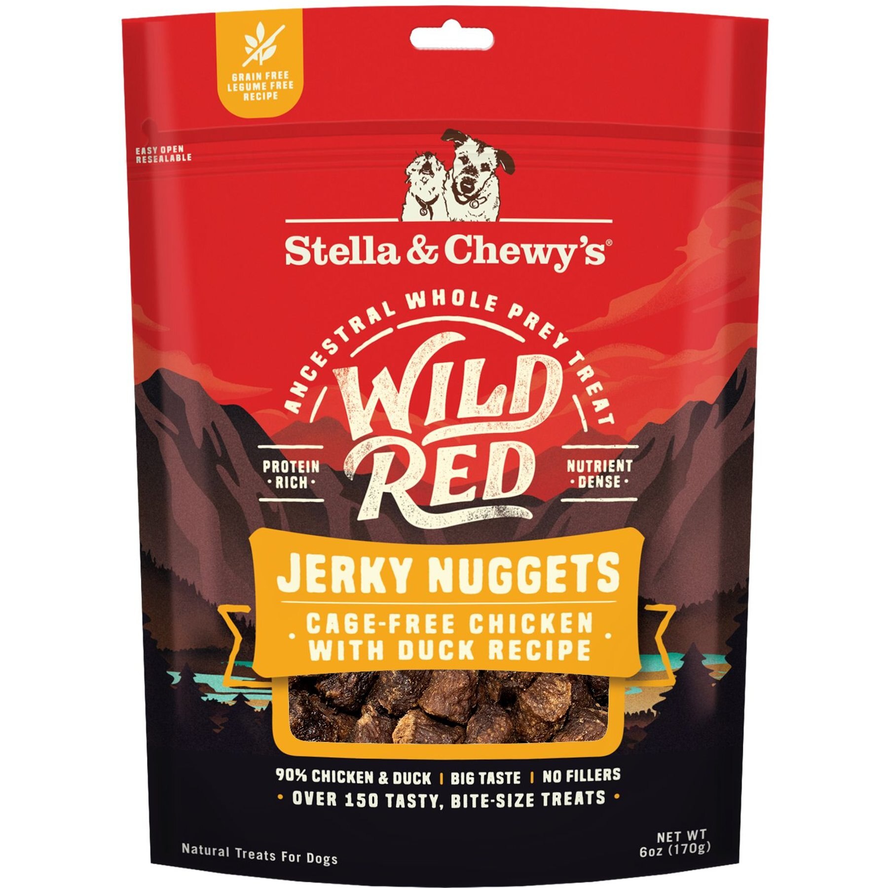 Stella & Chewy's Wild Red Jerky Nuggets Chicken & Duck Recipe Grain-Free Dog Treats, 6-oz bag