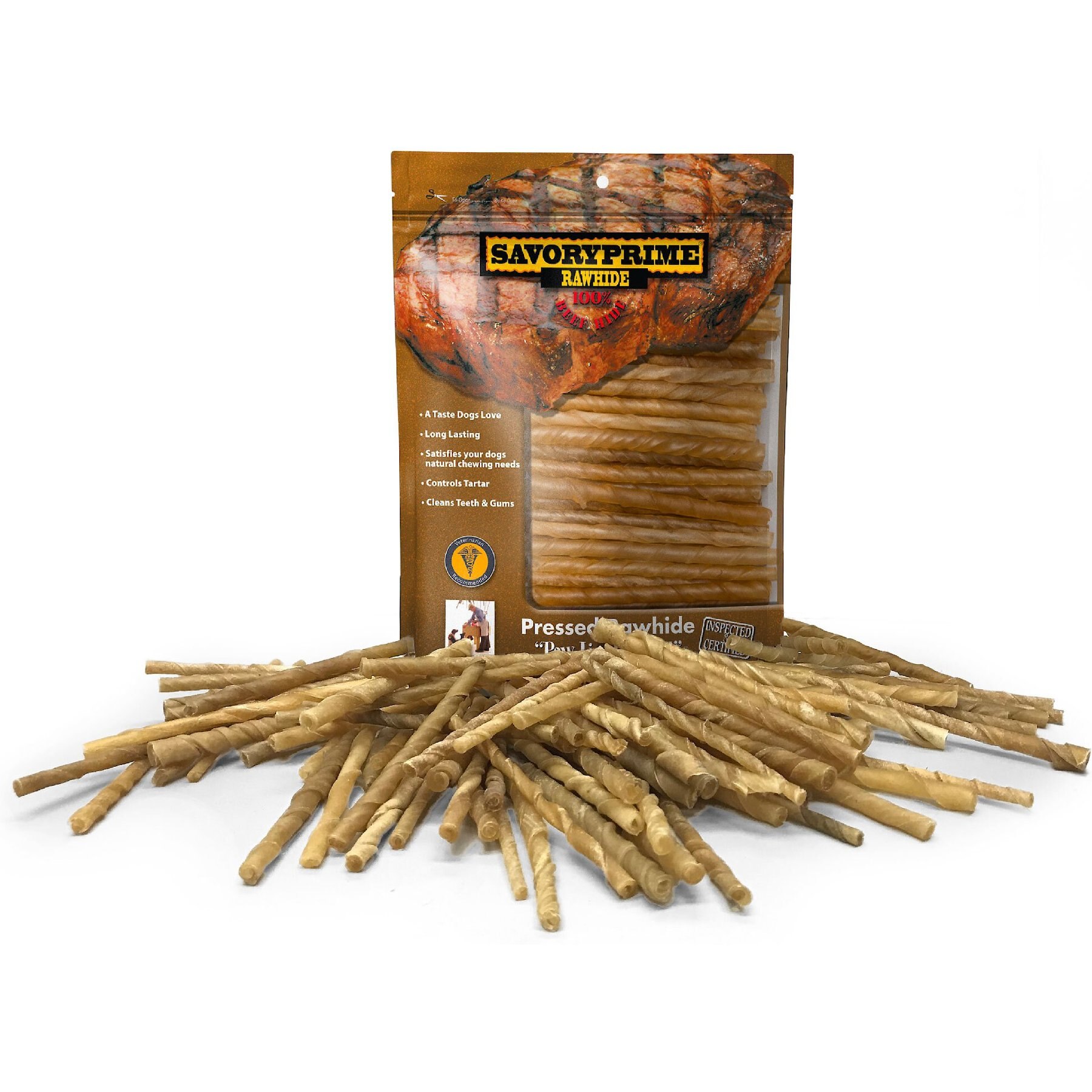 Savory Prime Natural Rawhide Twists Dog Treats, 5-in
