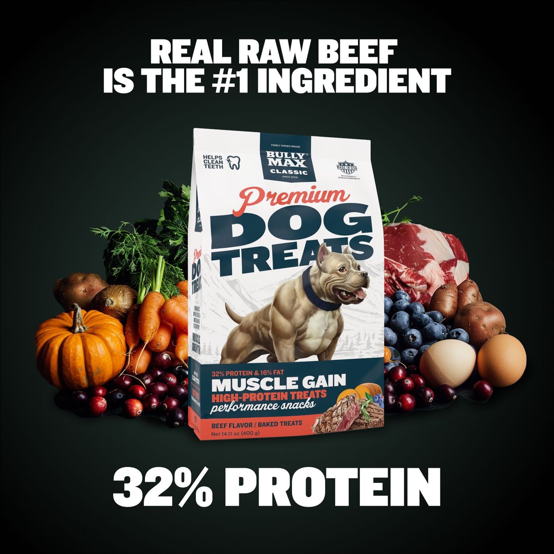 Bully Max Classic Premium High-Protein Beef Adult Crunchy Dog Treats, 14.1-oz bag