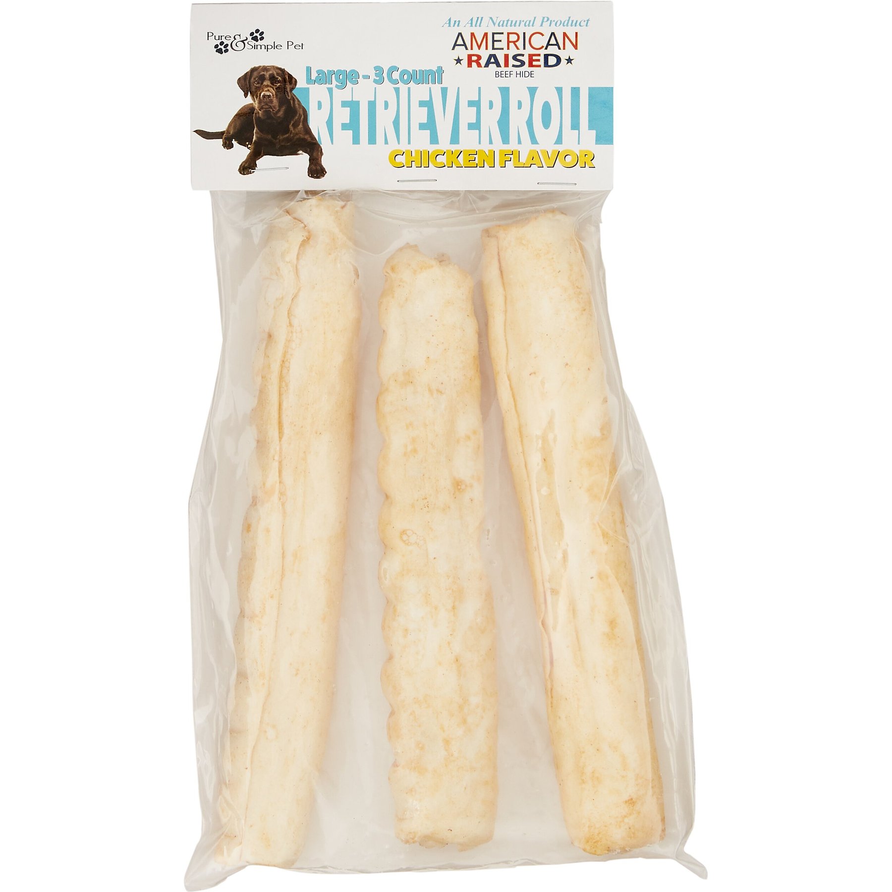 Pure & Simple Pet Chicken Flavored Rawhide Retriever Roll Dog Treat, Large