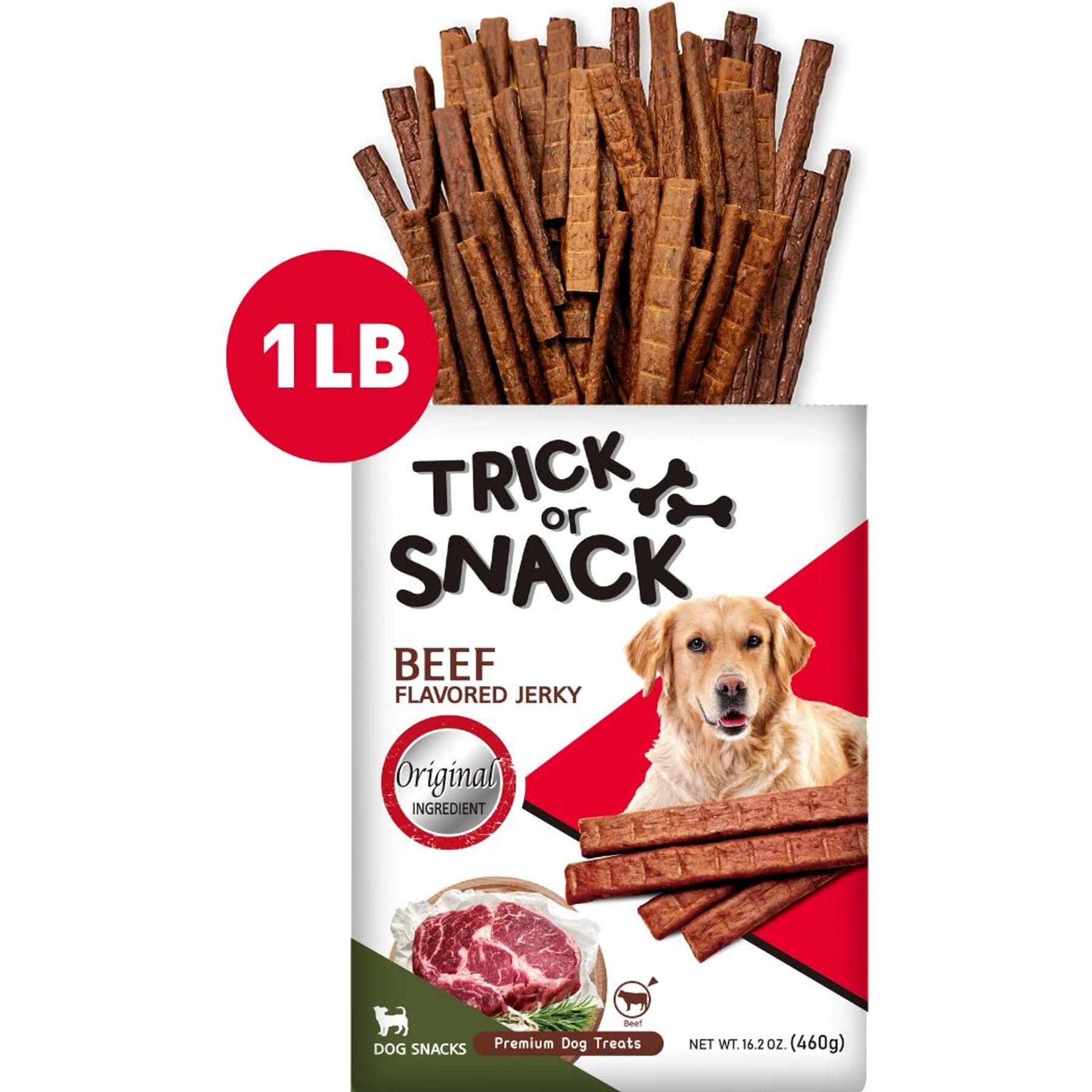 Trick or Snack Natural Smoked Delicious Soft Tender Nutritious Healthy Beef Original Jerky Dog Treat, 1-lb bag