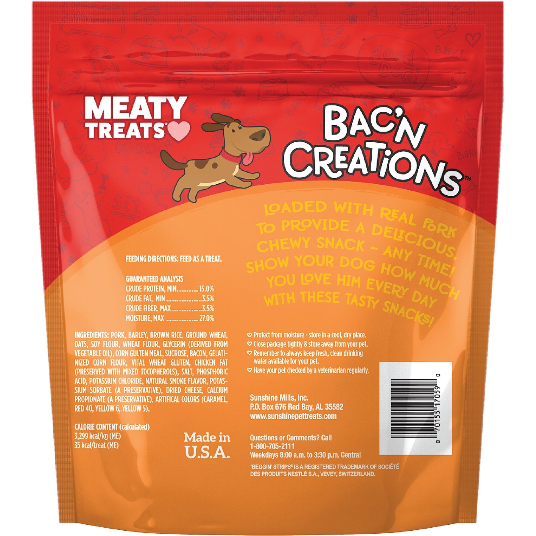 Meaty Treats Bac'n Creations Bacon & Cheese Flavor Strips Soft & Chewy Dog Treats