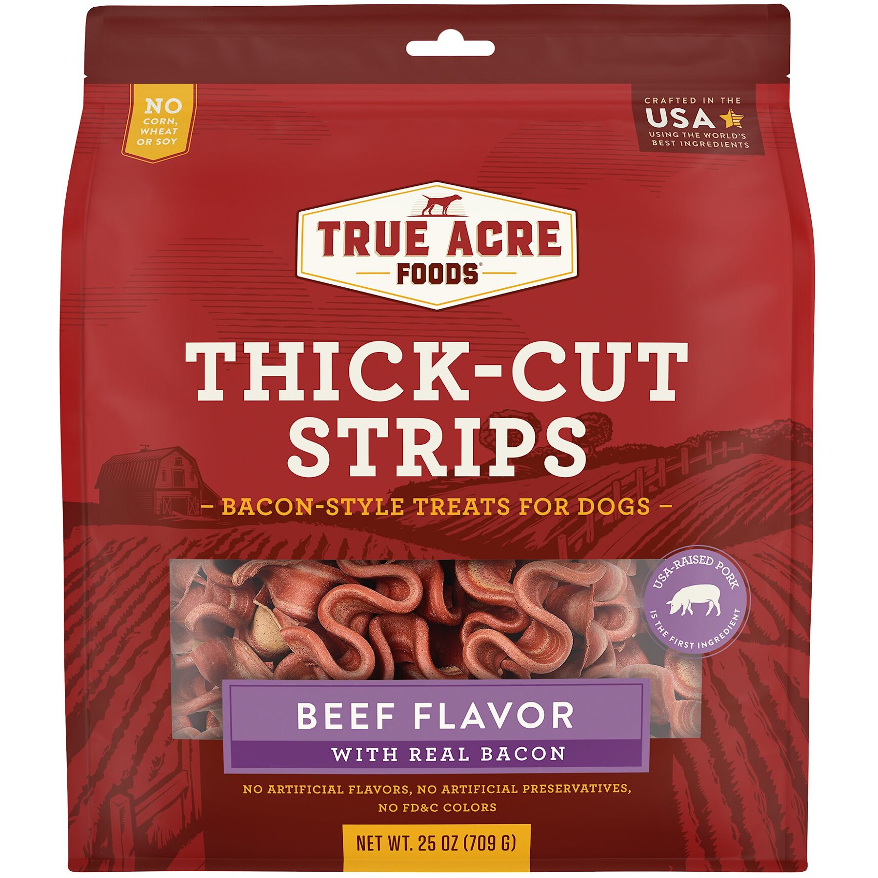True Acre Foods Thick Cut Strips with Real Bacon and Beef Dog Treats