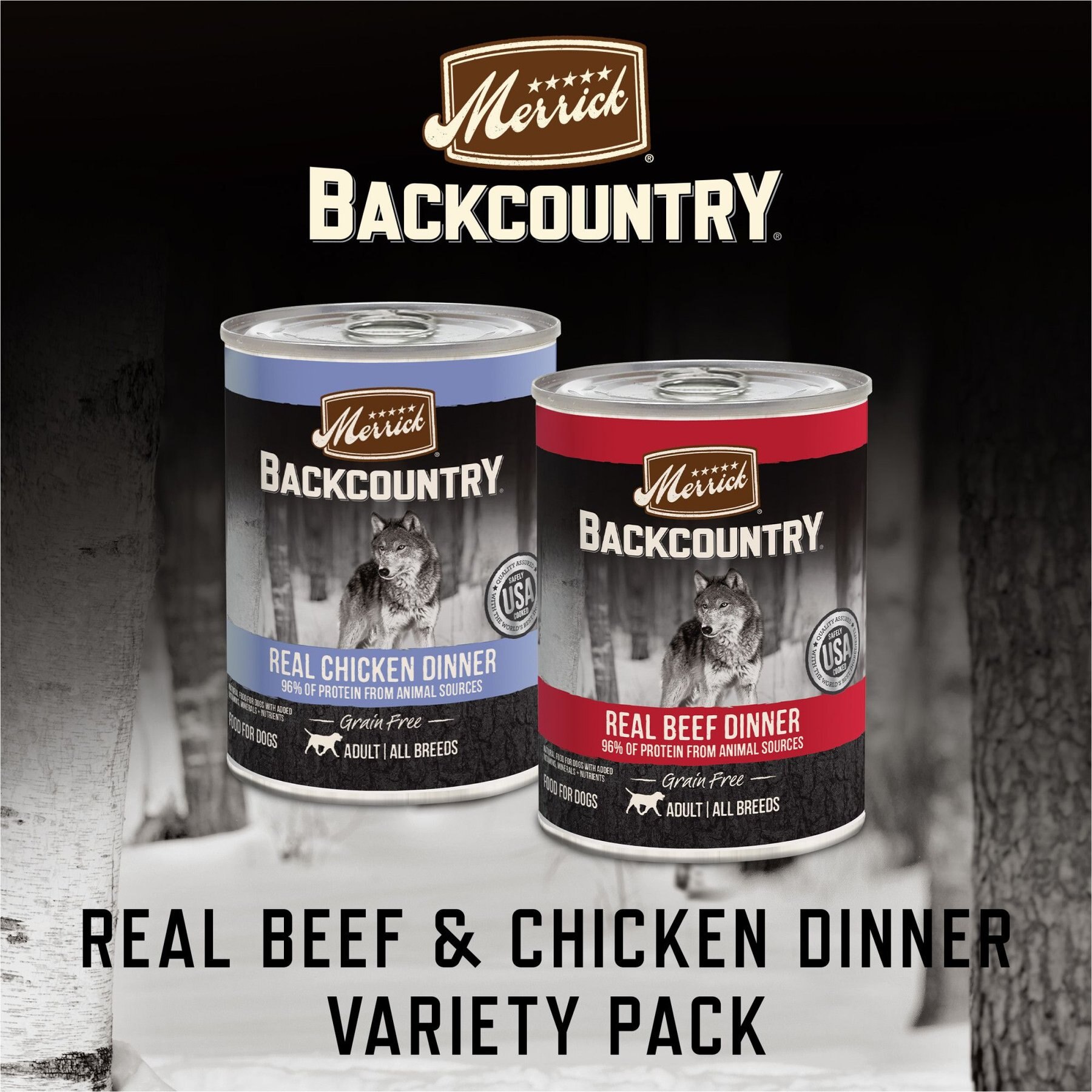 Merrick Backcountry Grain-Free Real Beef & Chicken Dinner Variety Pack Wet Dog Food, 12.7-oz can, case of 12