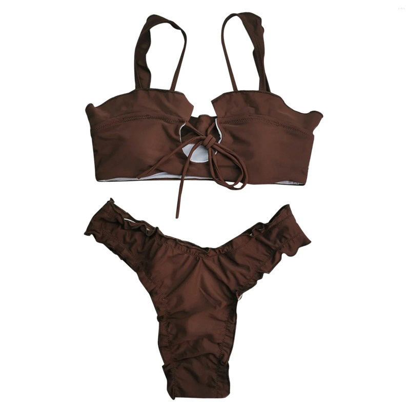 Womens Swimwear European And American Printed Bikini Sexy Thin Lace Solid Color Three Tops For Women Small Bust Big Top