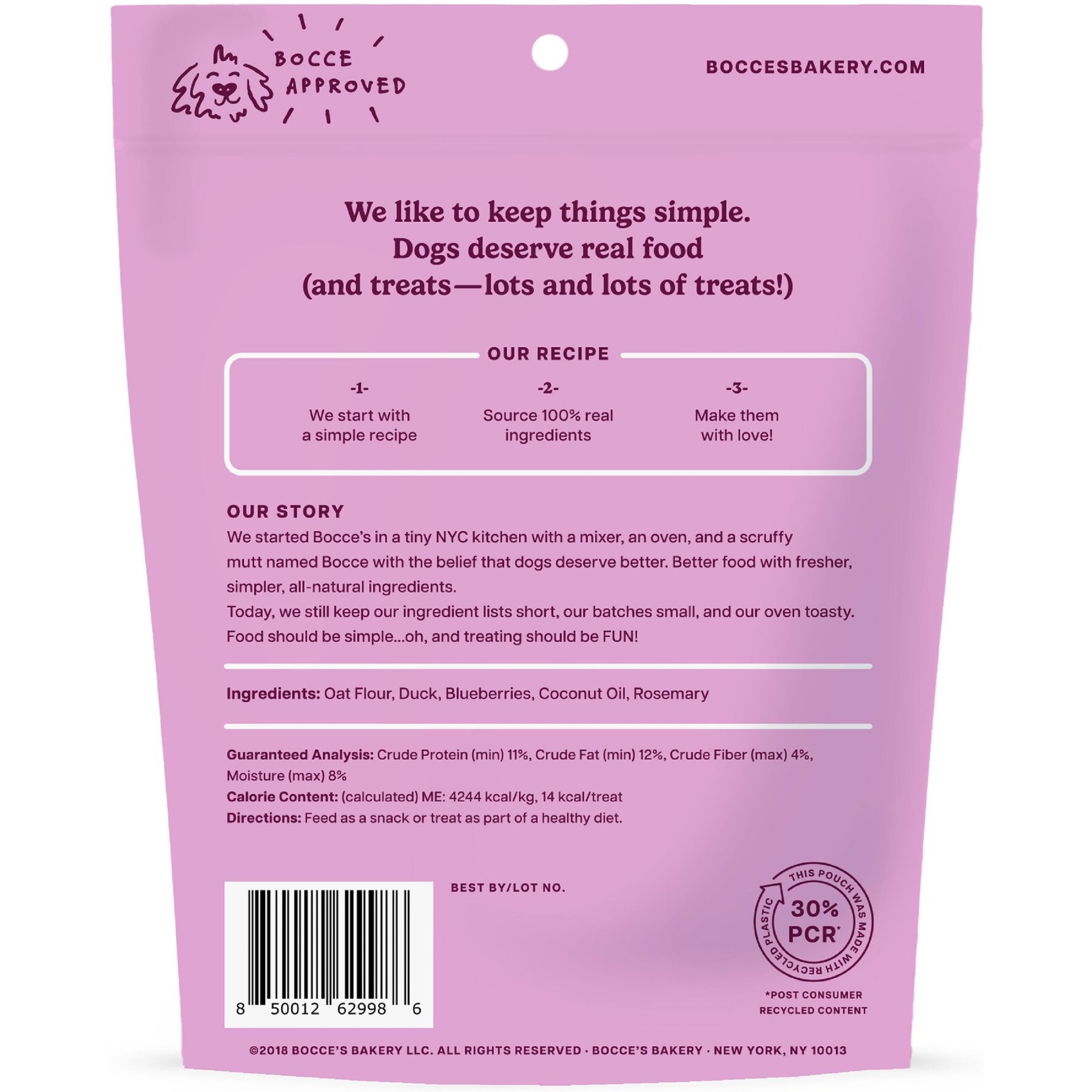 Bocce's Bakery Everyday Quack Quack Quack Biscuits Crunchy Dog Treats, 5-oz bag