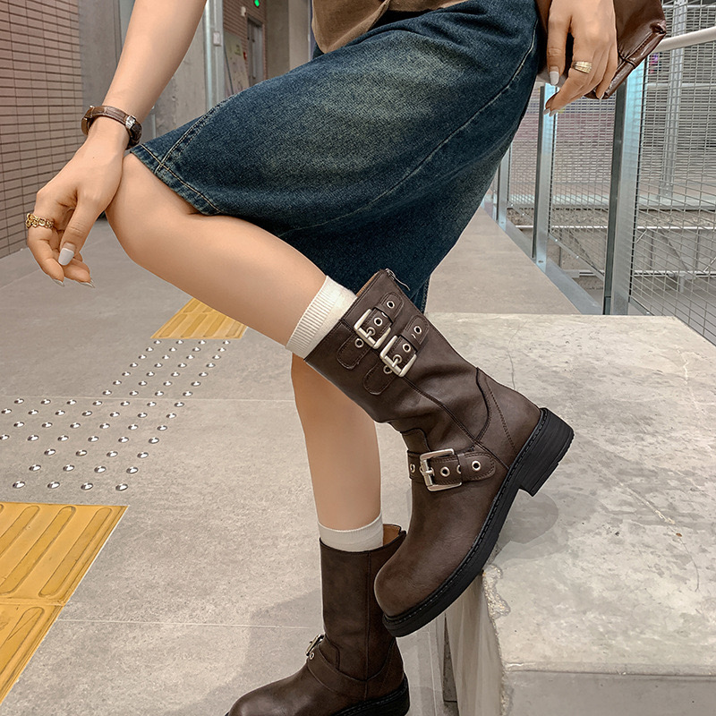 2024 Autumn Black Platform Combat Latch Ankle for Women Buckle Strap New Woman Thicken Winter Motorcycle Boots