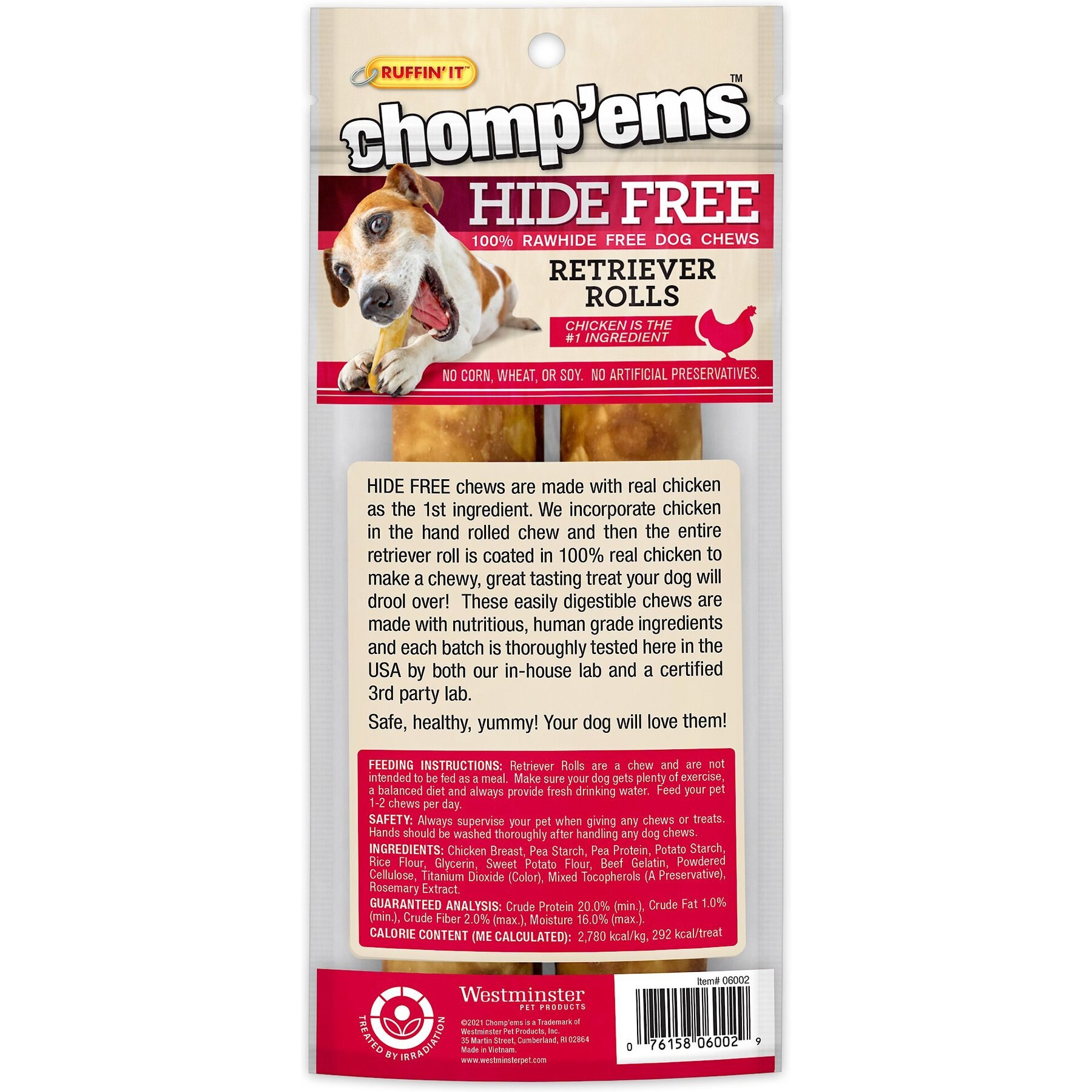 Chomp'ems 7"Hide-Free Chicken Rolls Dog Treats, 2 count