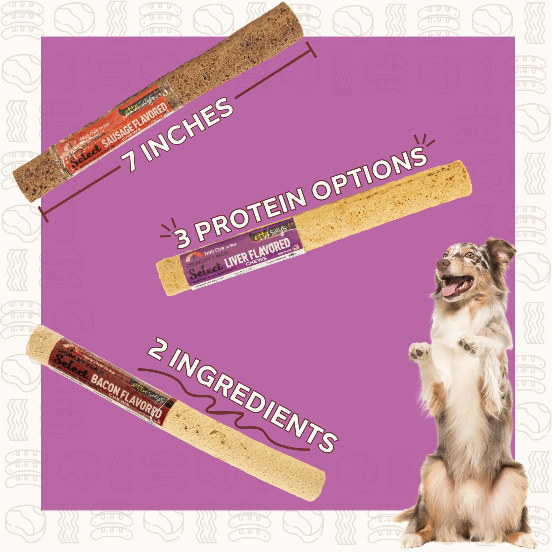 Etta Says! 7" Select Hide-Free Bacon Recipe Crunchy Dog Chews