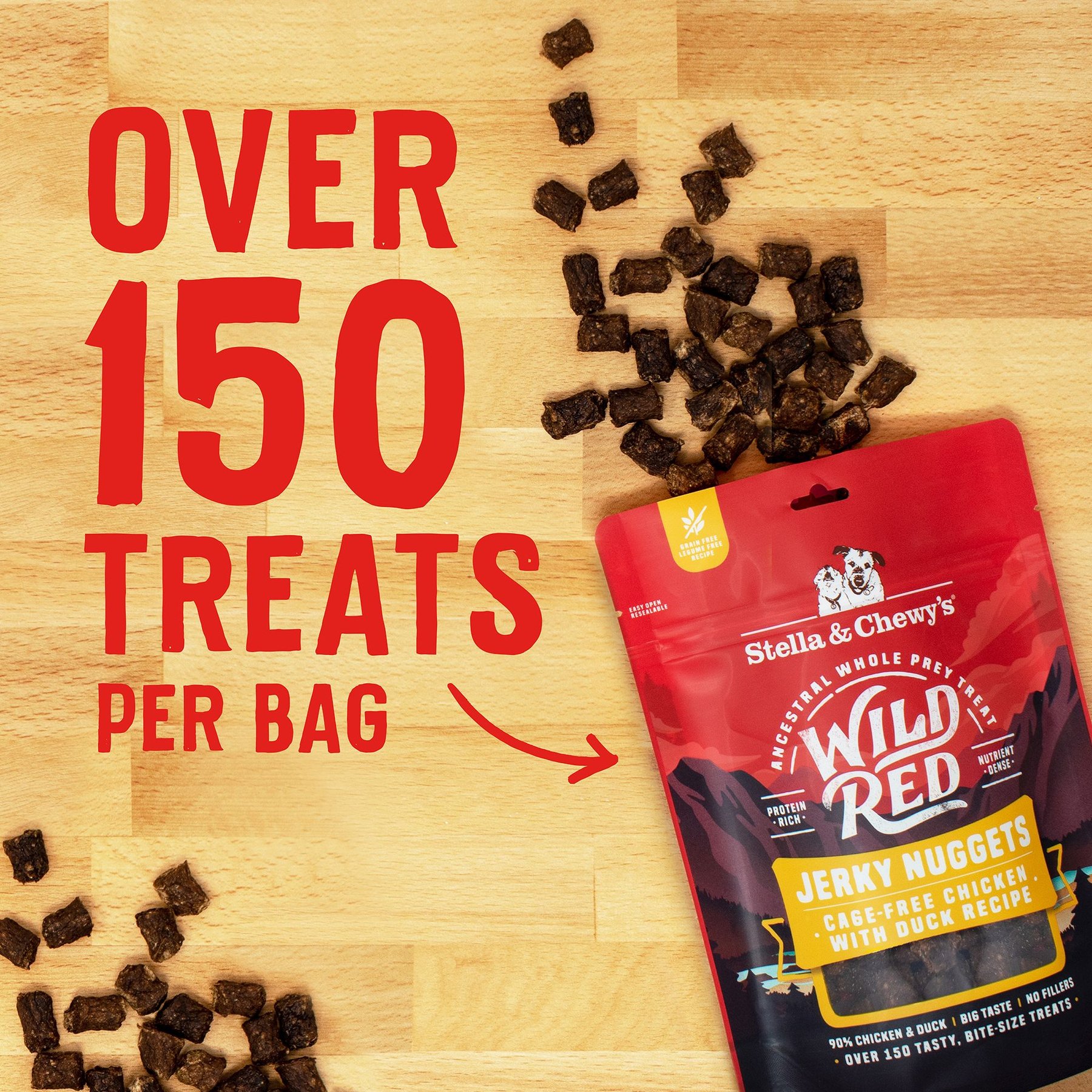 Stella & Chewy's Wild Red Jerky Nuggets Chicken & Duck Recipe Grain-Free Dog Treats, 6-oz bag