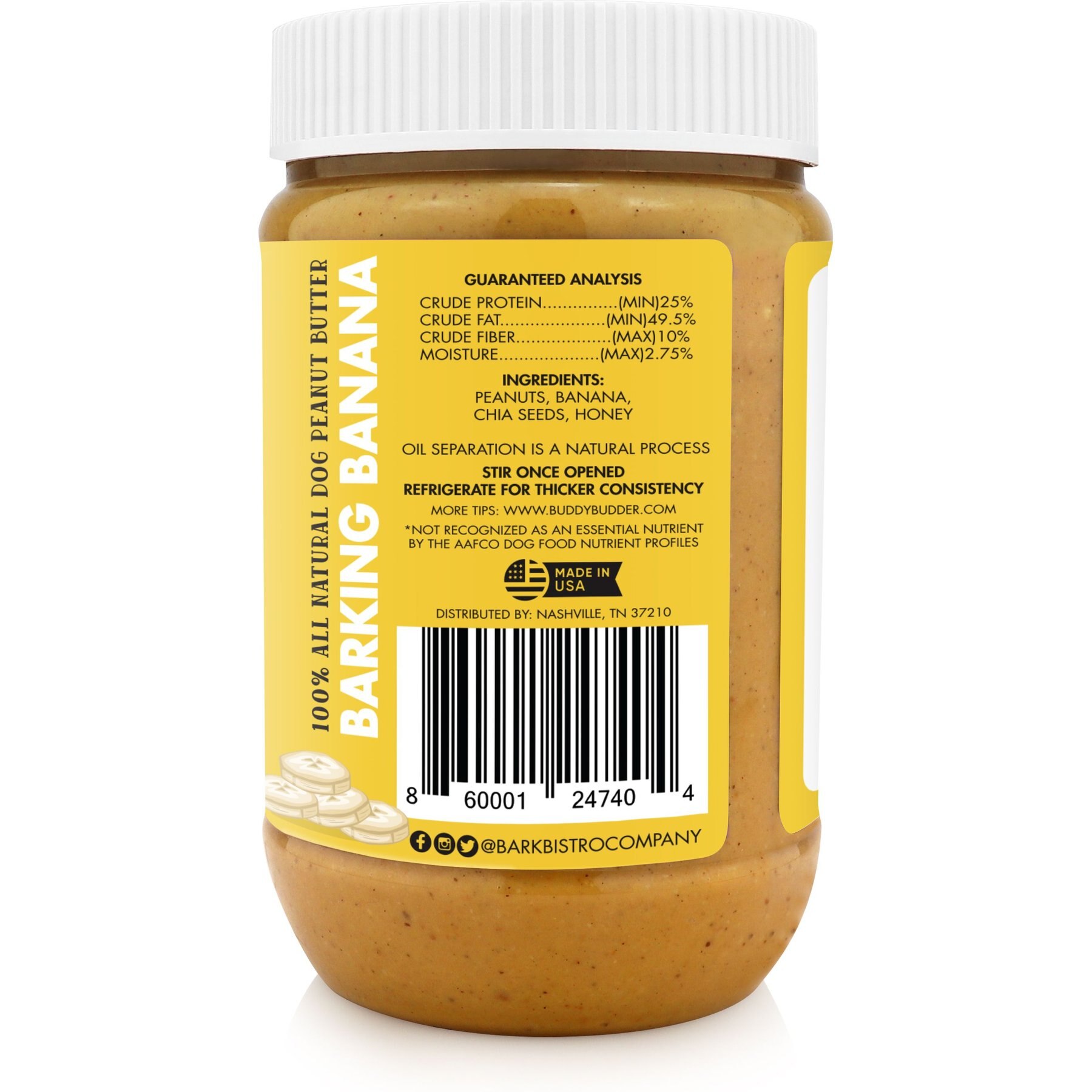 Bark Bistro Company Buddy Budder Barking Banana Peanut Butter Lickable Dog Treat, 17-oz jar