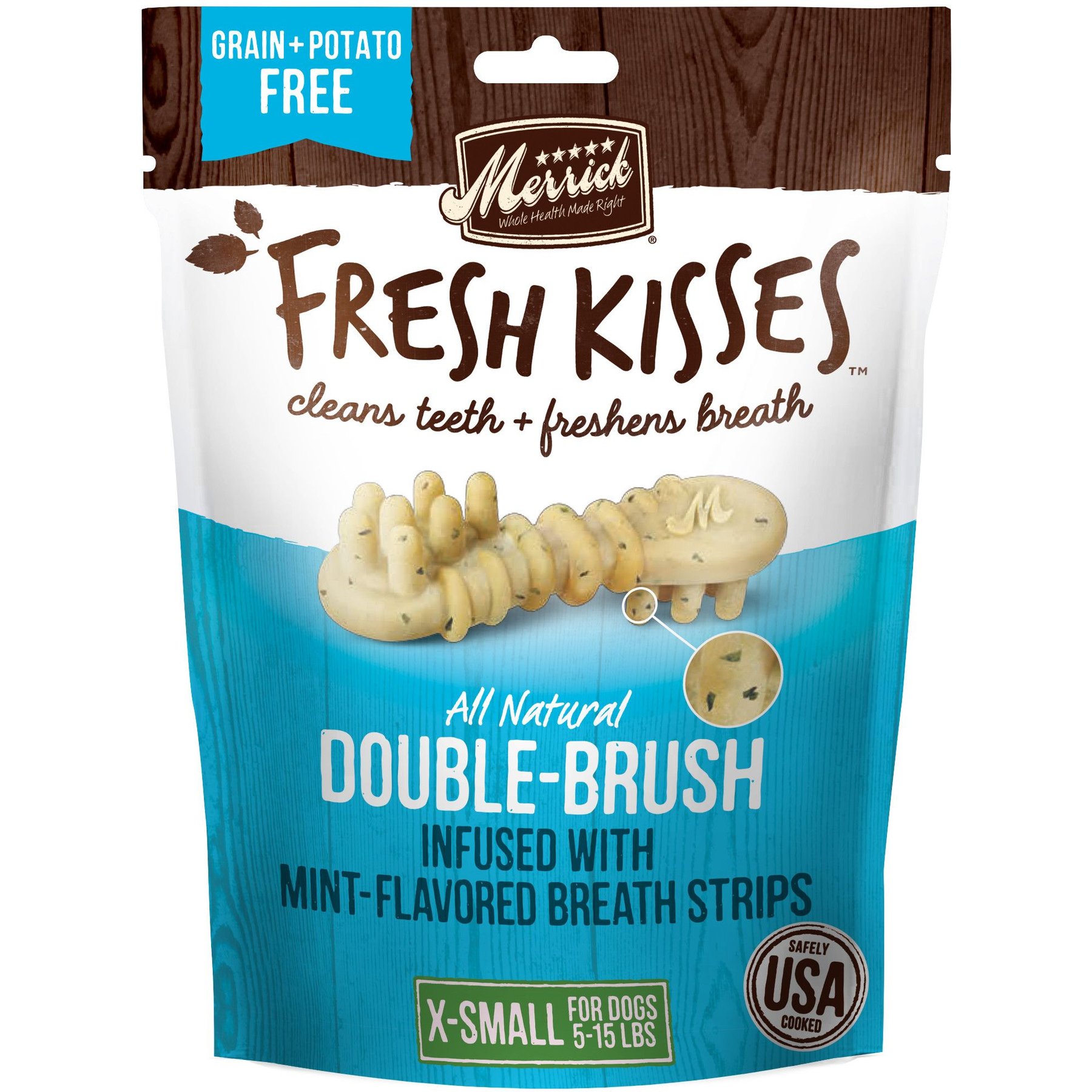 Merrick Fresh Kisses Double-Brush Mint Breath Strip Infused X-Small Dental Dog Treats